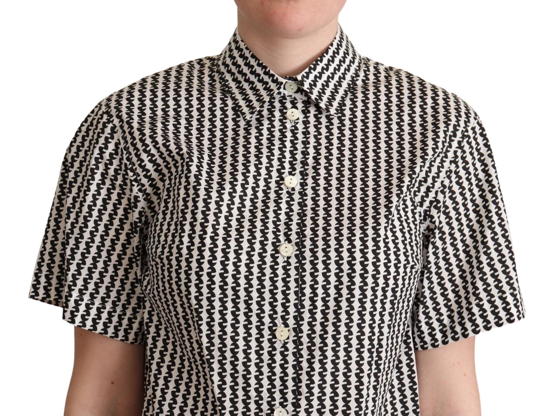 Dolce & Gabbana Elegant Black and White Patterned Cotton Polo - Arichezz.store