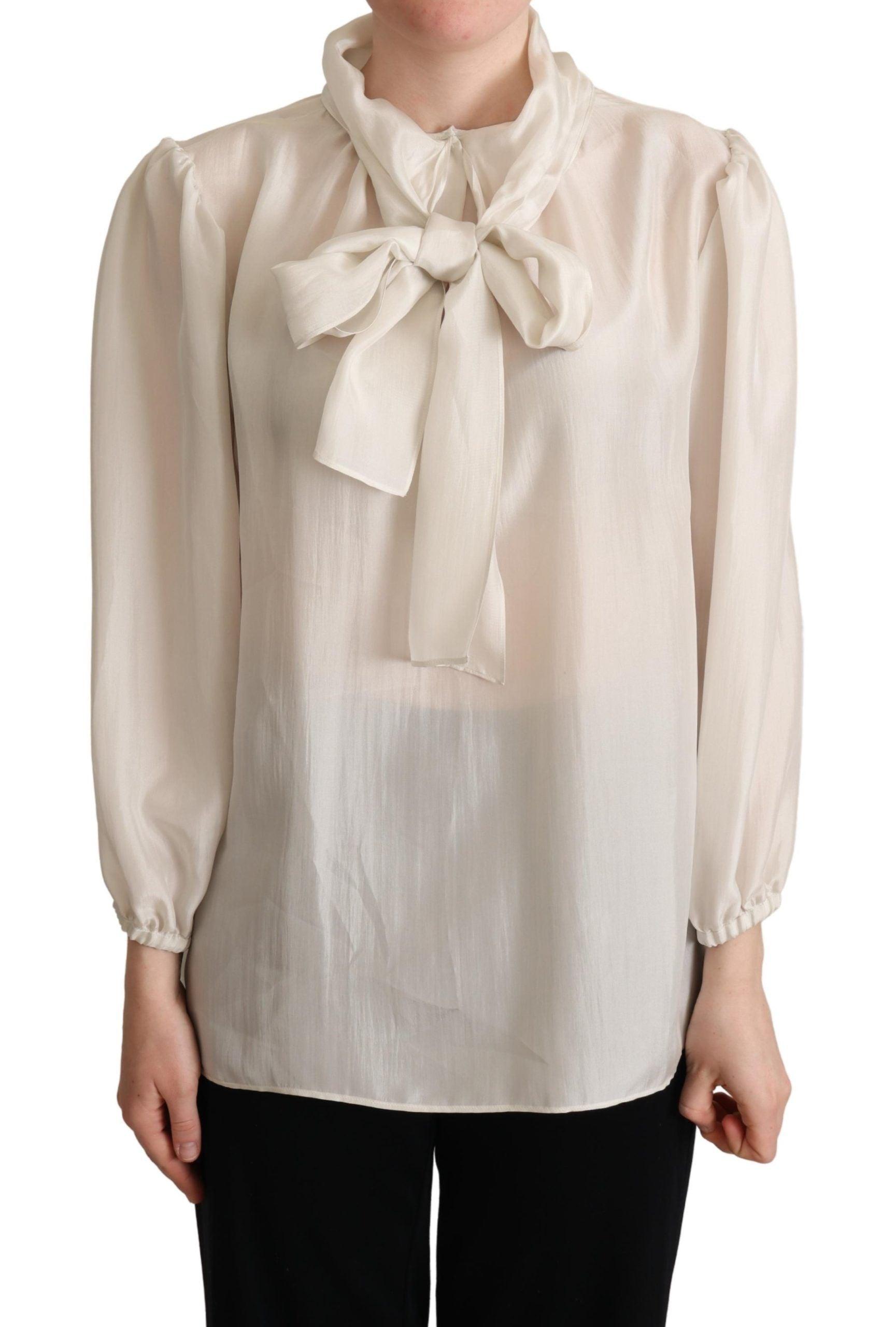 Dolce & Gabbana Elegant Light Gray Silk Ascot Blouse - Arichezz.store