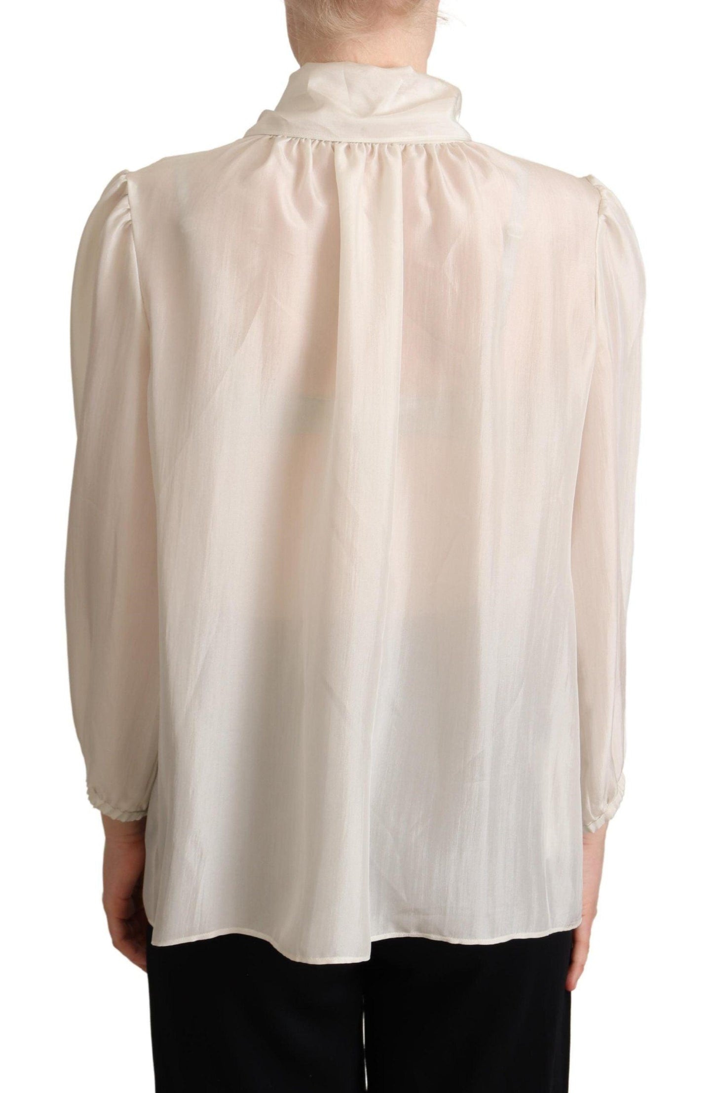 Dolce & Gabbana Elegant Light Gray Silk Ascot Blouse - Arichezz.store