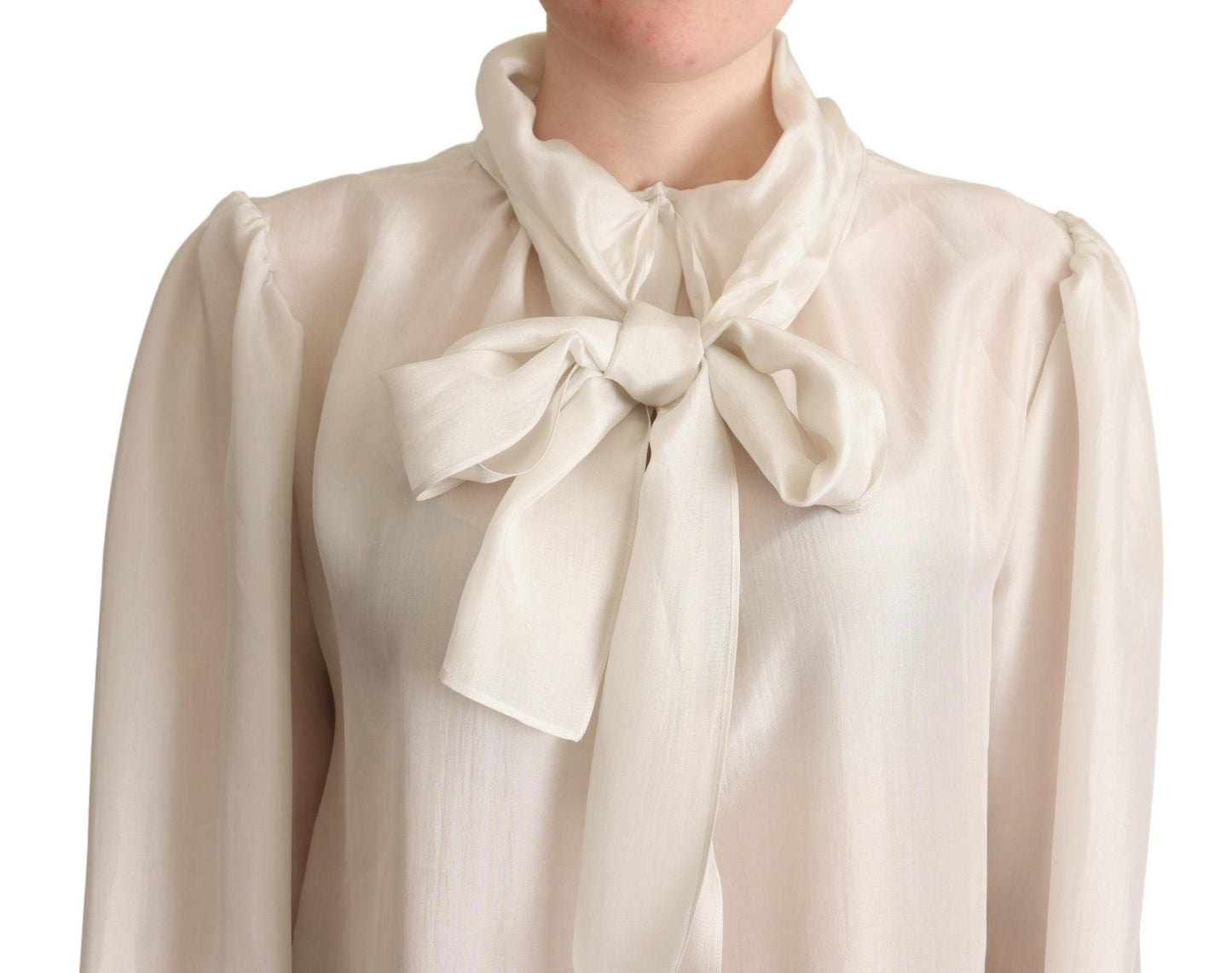 Dolce & Gabbana Elegant Light Gray Silk Ascot Blouse - Arichezz.store