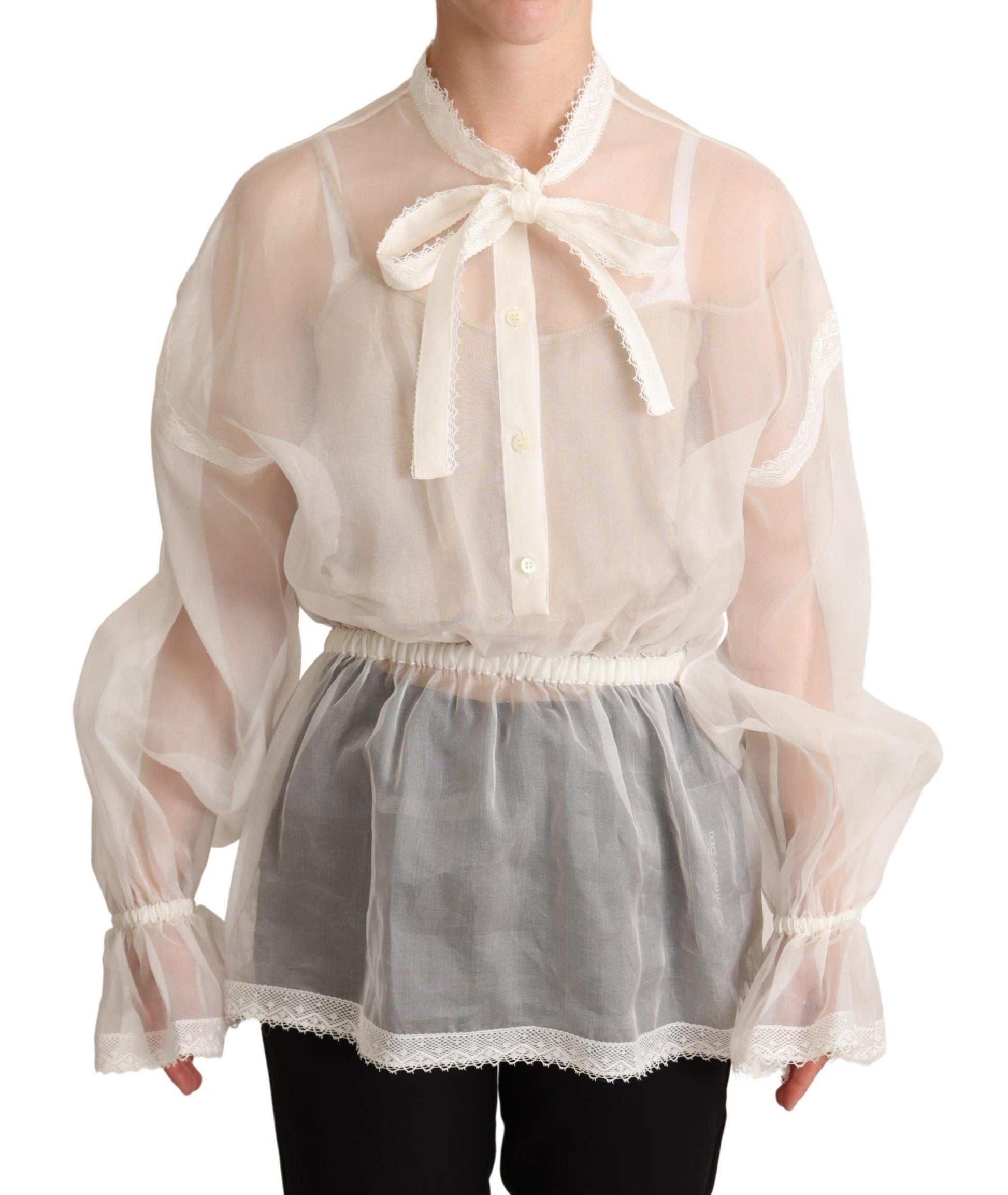 Dolce & Gabbana Elegant White Silk-Cotton Ascot Blouse - Arichezz.store