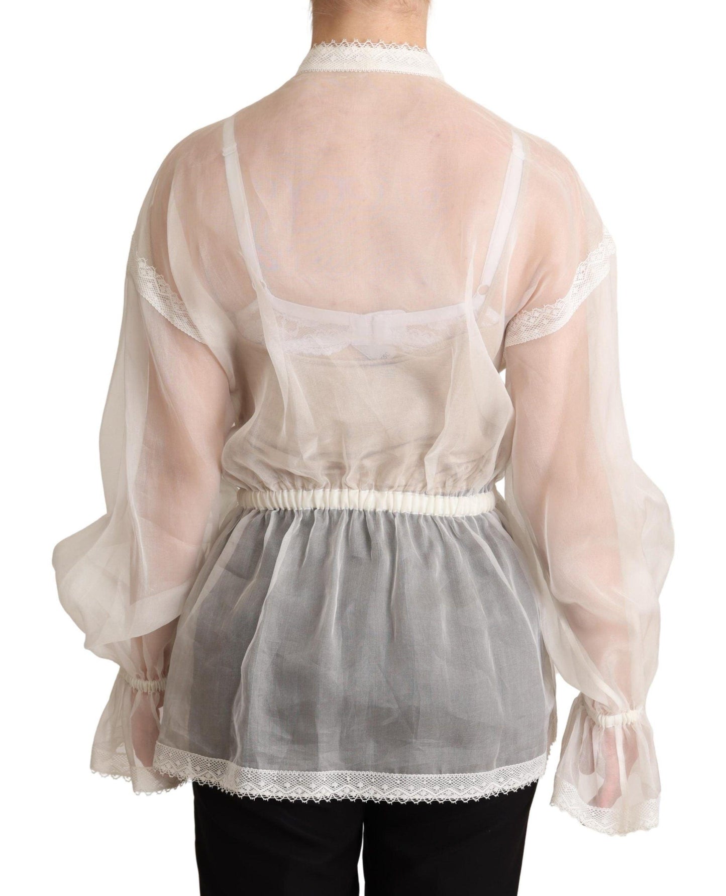 Dolce & Gabbana Elegant White Silk-Cotton Ascot Blouse - Arichezz.store