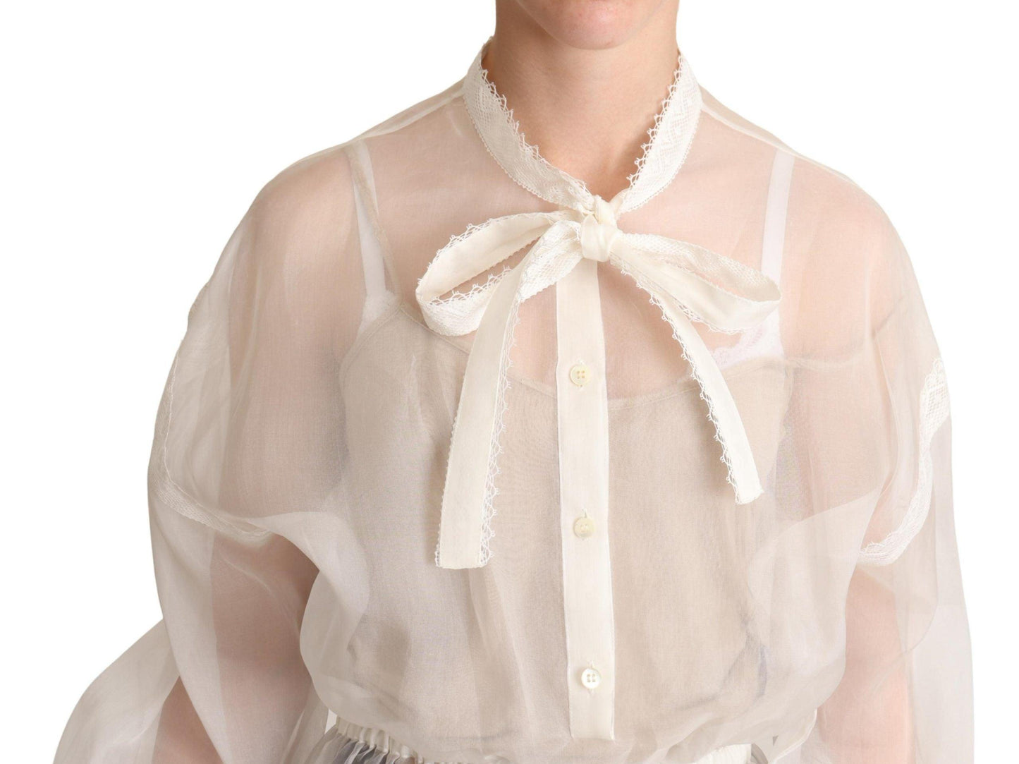 Dolce & Gabbana Elegant White Silk-Cotton Ascot Blouse - Arichezz.store