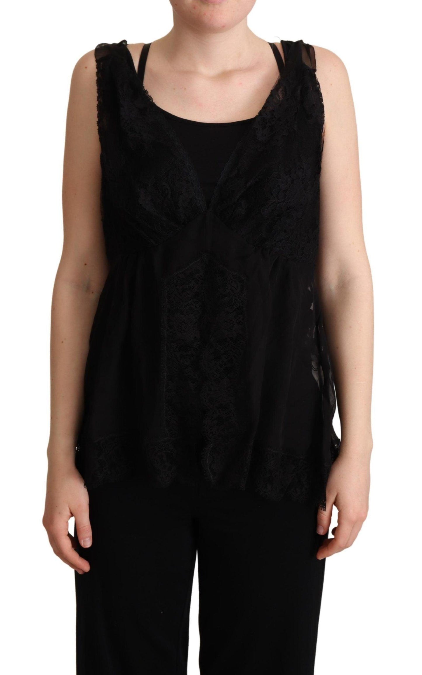 Dolce & Gabbana Lustrous Silk-Blend Lace Trim Camisole - Arichezz.store