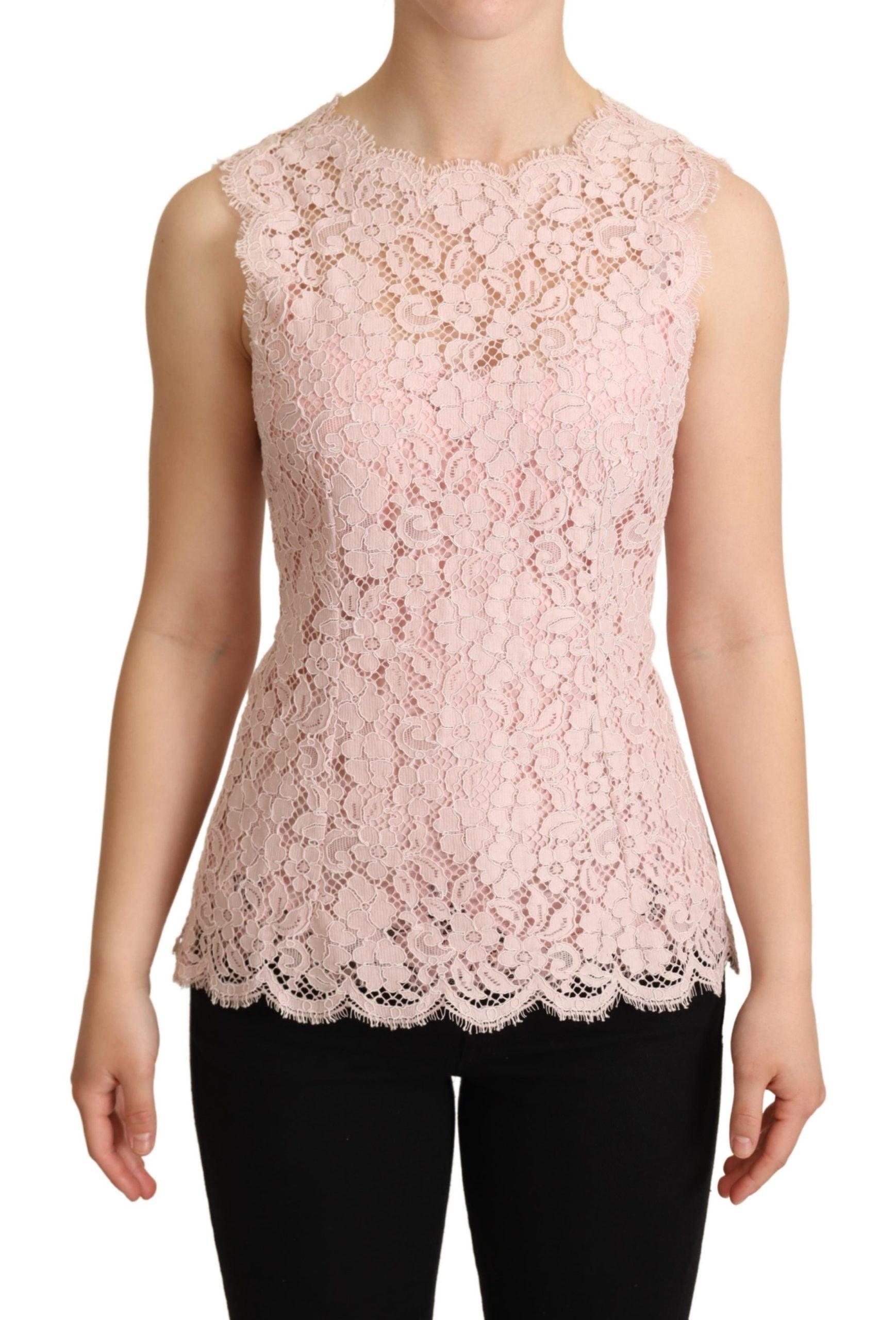 Dolce & Gabbana Elegant Pink Lace Sleeveless Blouse - Arichezz.store