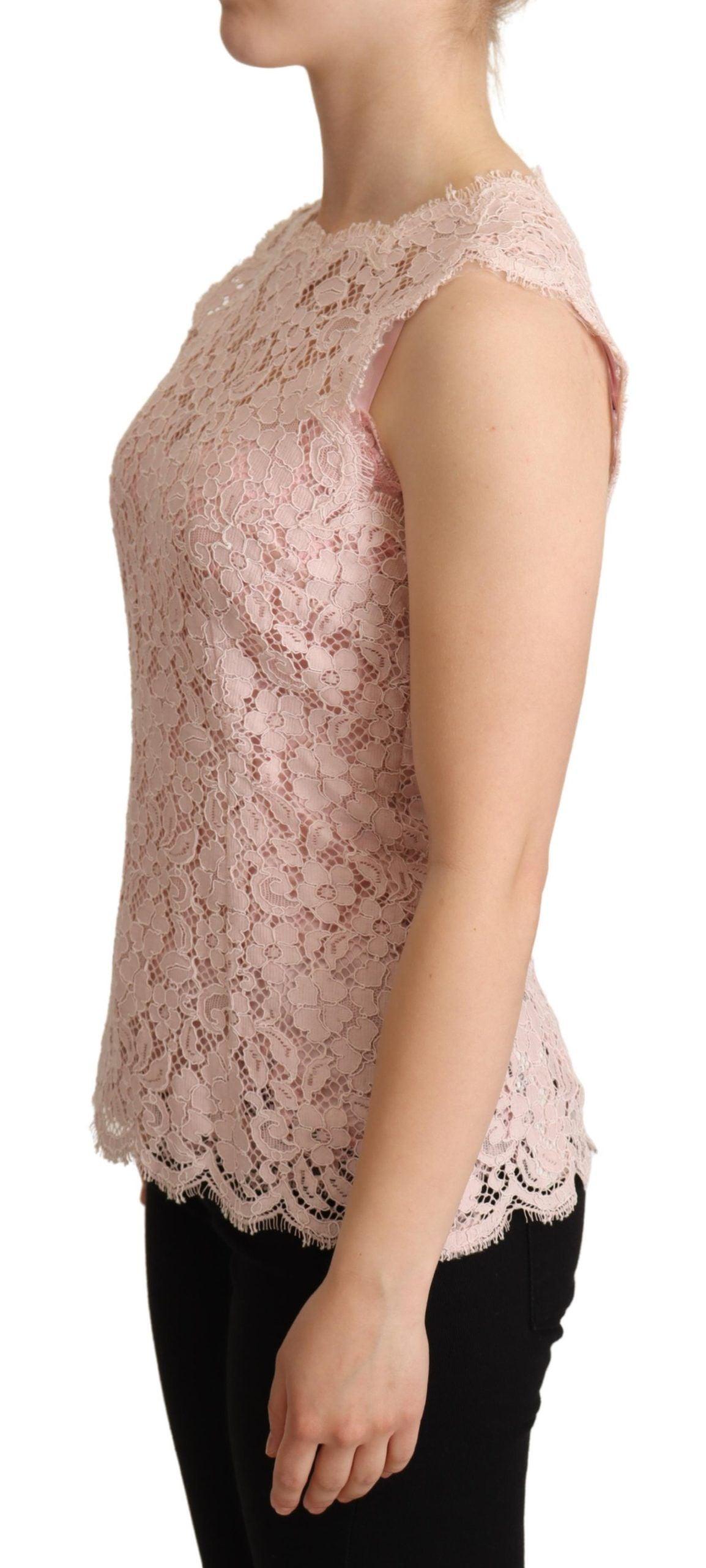 Dolce & Gabbana Elegant Pink Lace Sleeveless Blouse - Arichezz.store