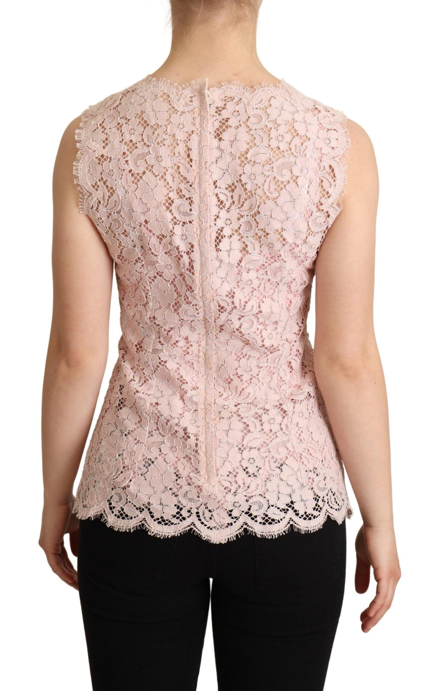 Dolce & Gabbana Elegant Pink Lace Sleeveless Blouse - Arichezz.store