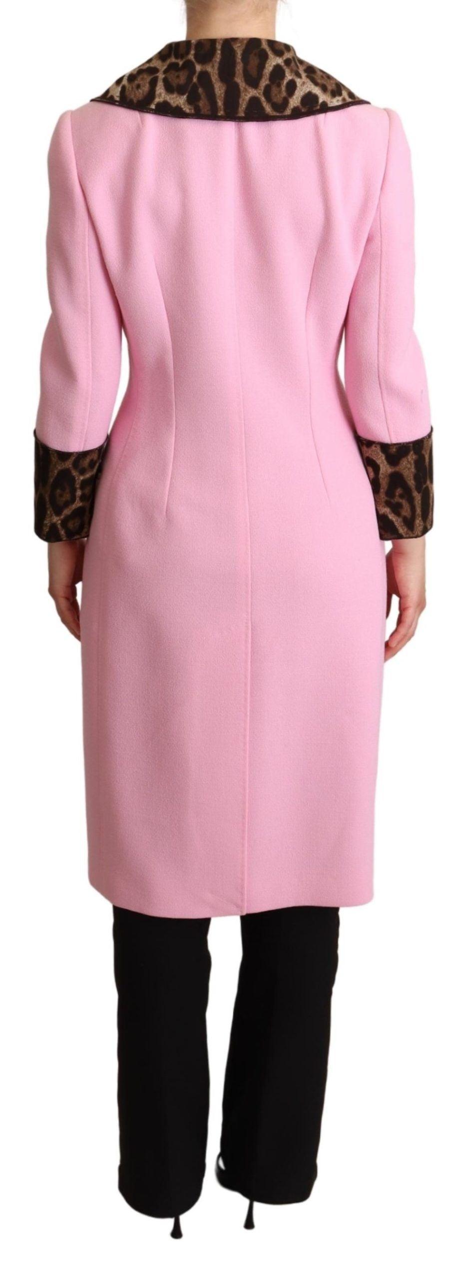 Dolce & Gabbana Pink Leopard Trench Coat with Crystal Buttons - Arichezz.store