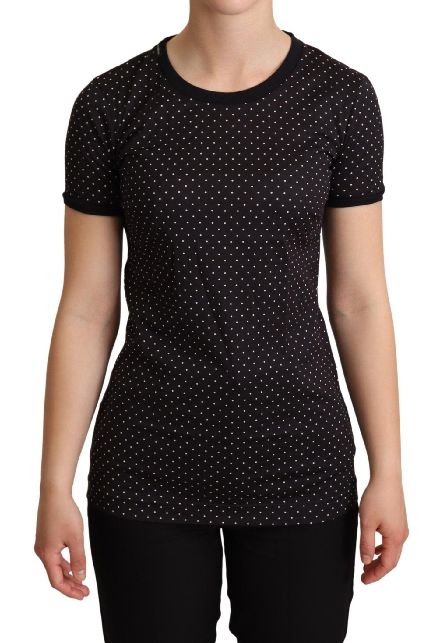 Dolce & Gabbana Polka Dotted Black Short Sleeve Crewneck Top - Arichezz.store