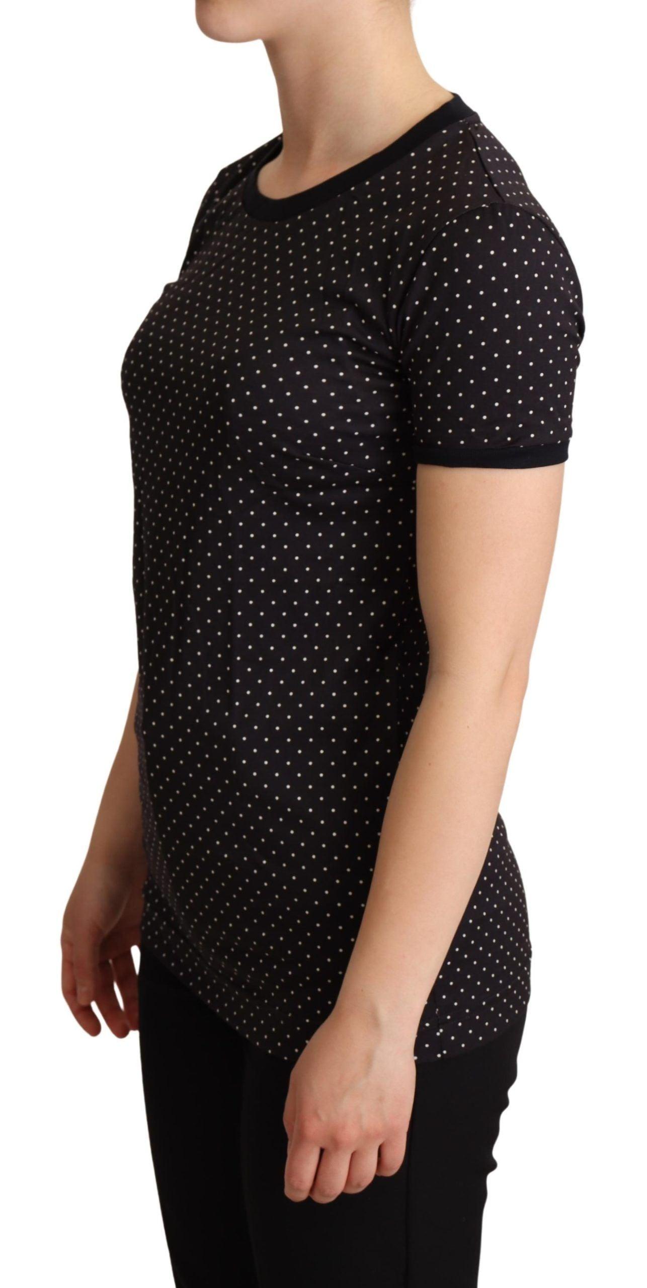 Dolce & Gabbana Polka Dotted Black Short Sleeve Crewneck Top - Arichezz.store