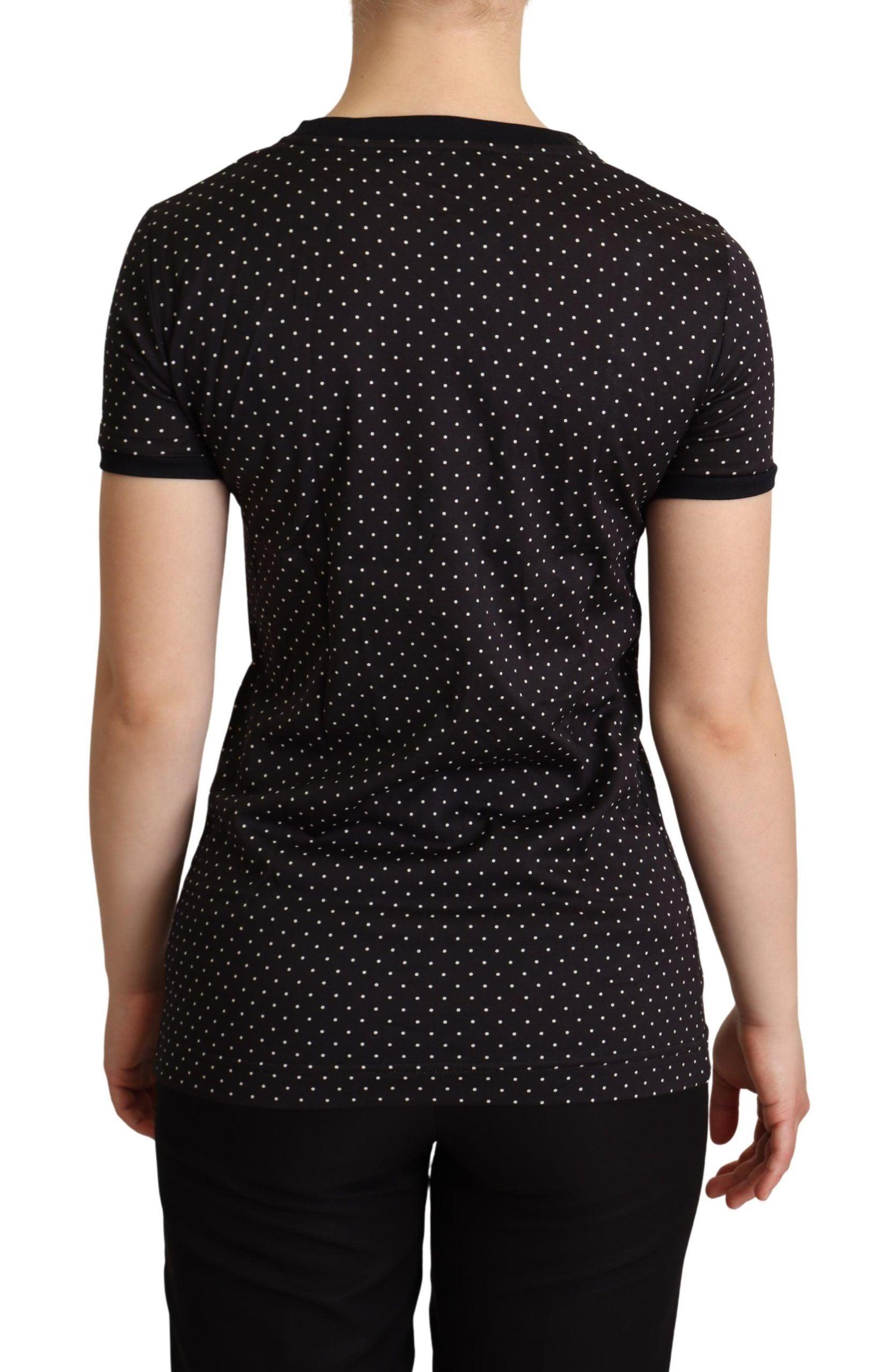 Dolce & Gabbana Polka Dotted Black Short Sleeve Crewneck Top - Arichezz.store