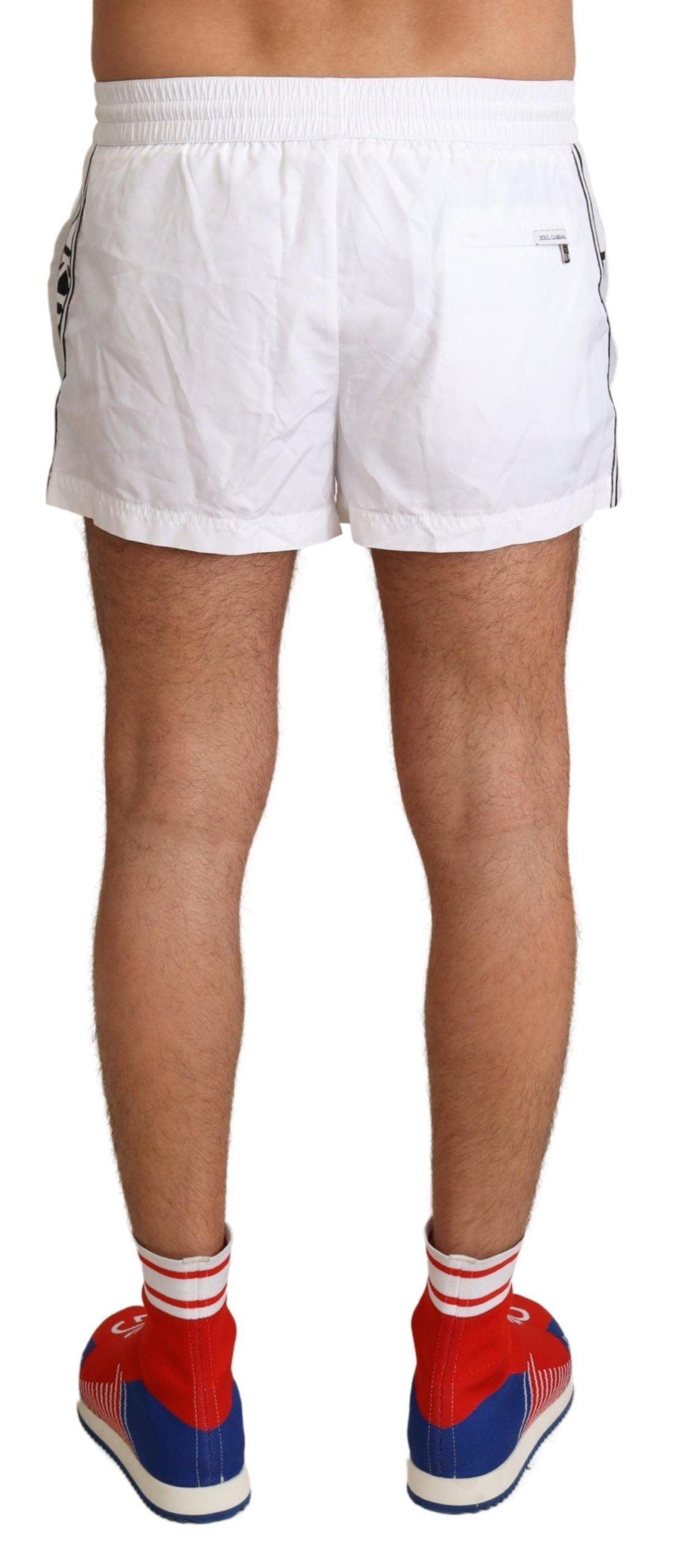 Dolce & Gabbana Elegant White KING Motive Swim Trunks - Arichezz.store