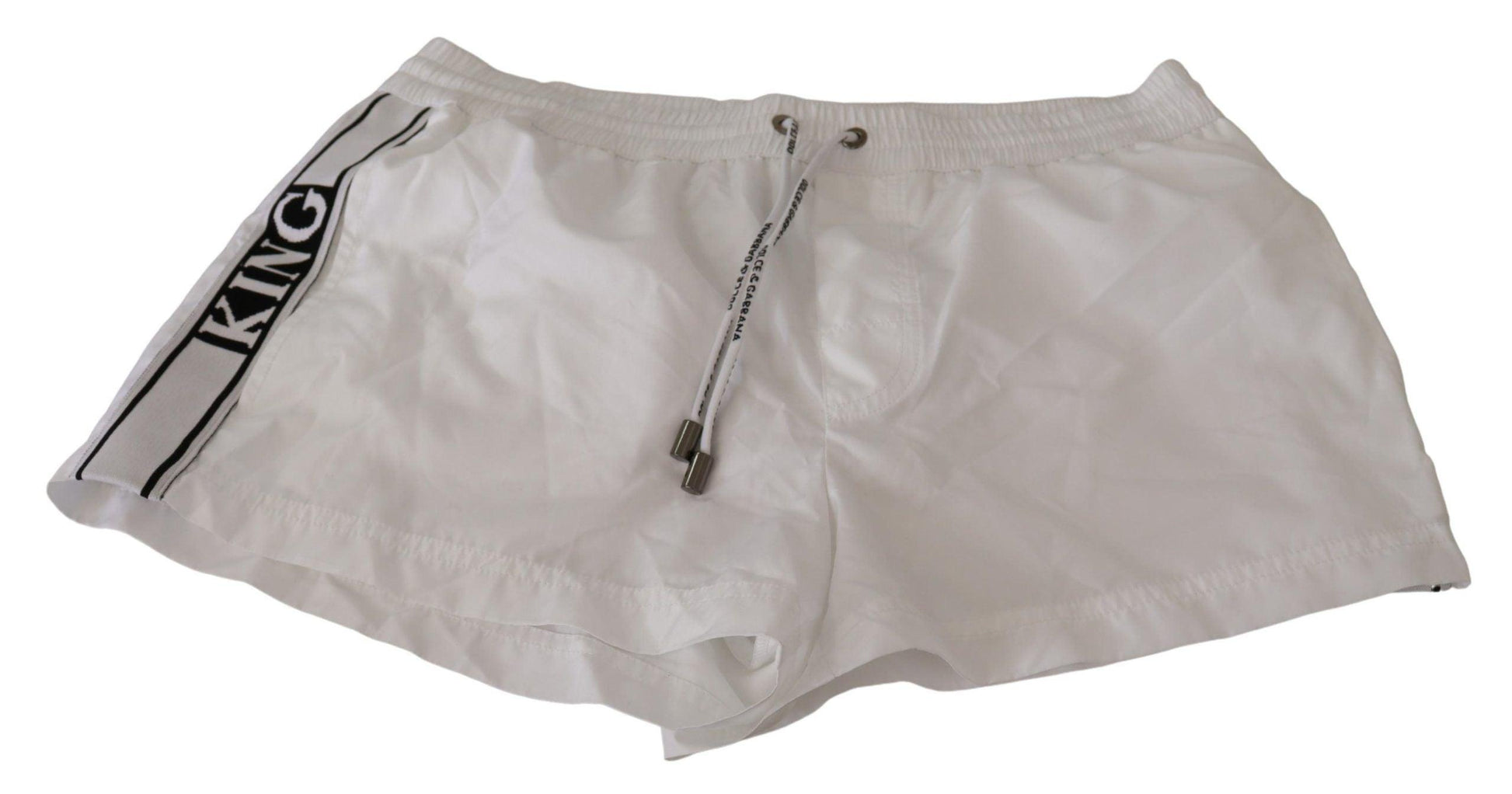 Dolce & Gabbana Elegant White KING Motive Swim Trunks - Arichezz.store