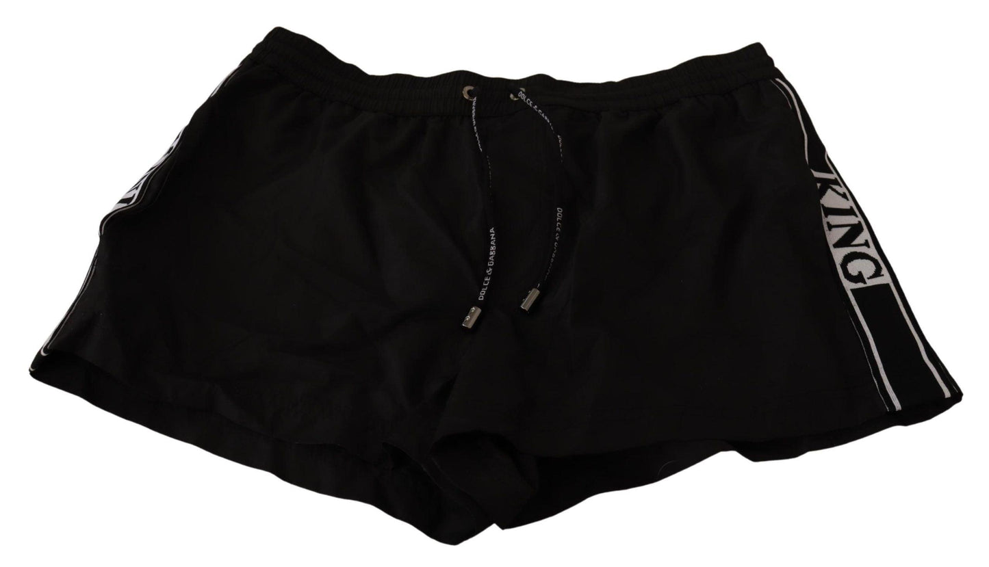 Dolce & Gabbana Elegant Black KING Motive Swim Trunks - Arichezz.store