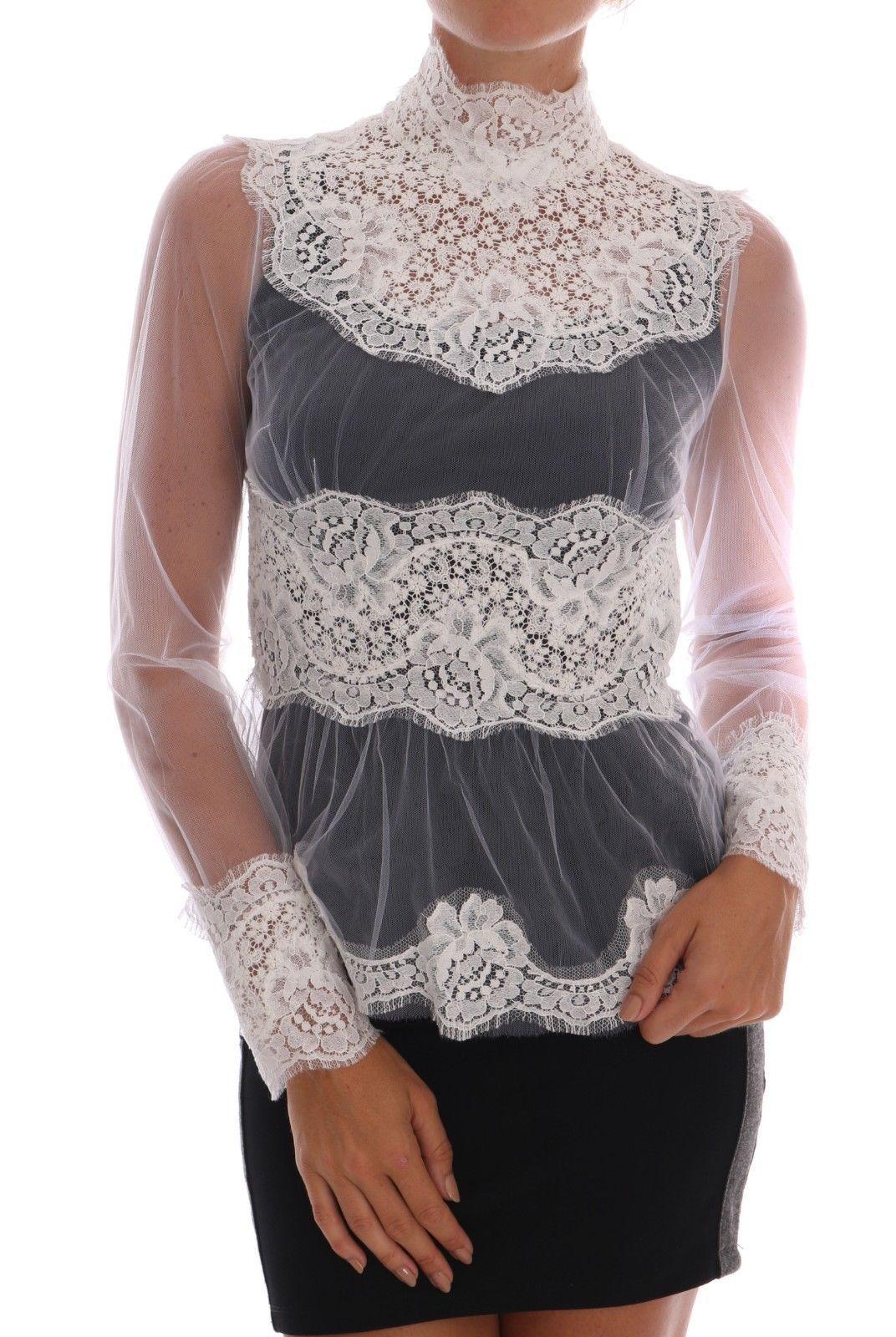 Dolce & Gabbana Elegant White Floral Lace Blouse Top - Arichezz.store