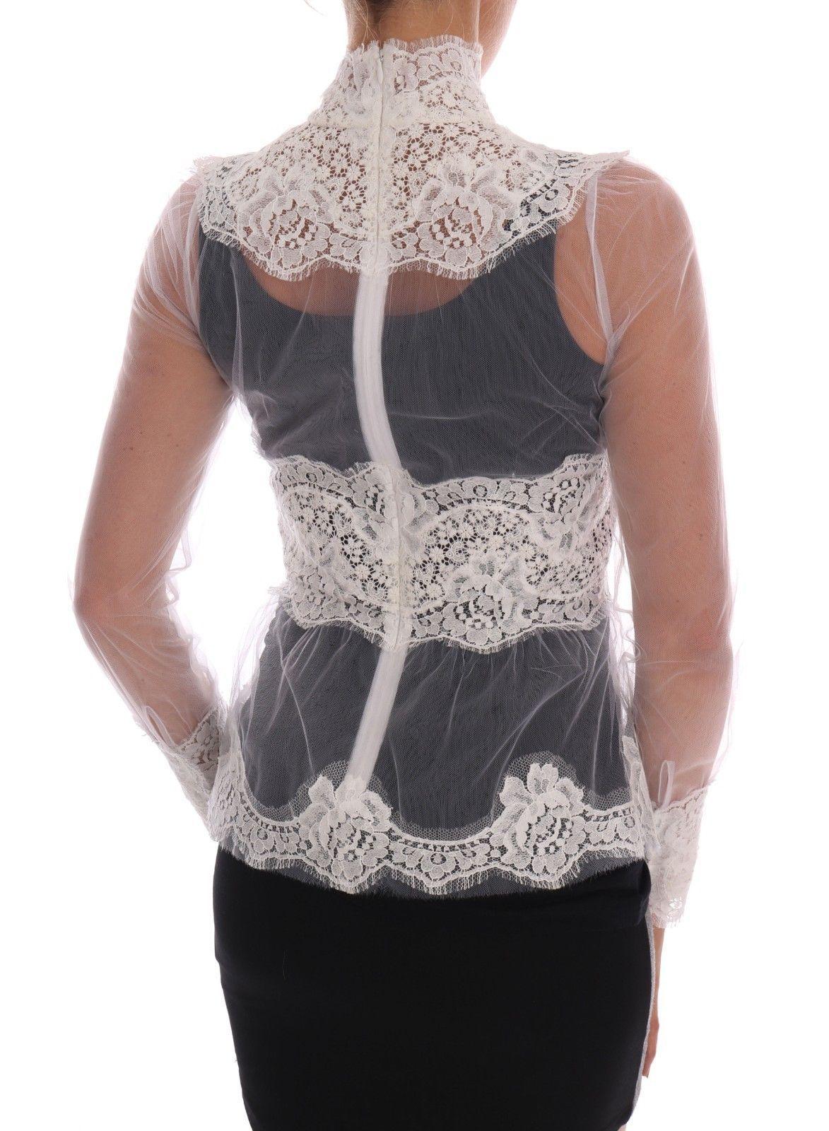 Dolce & Gabbana Elegant White Floral Lace Blouse Top - Arichezz.store