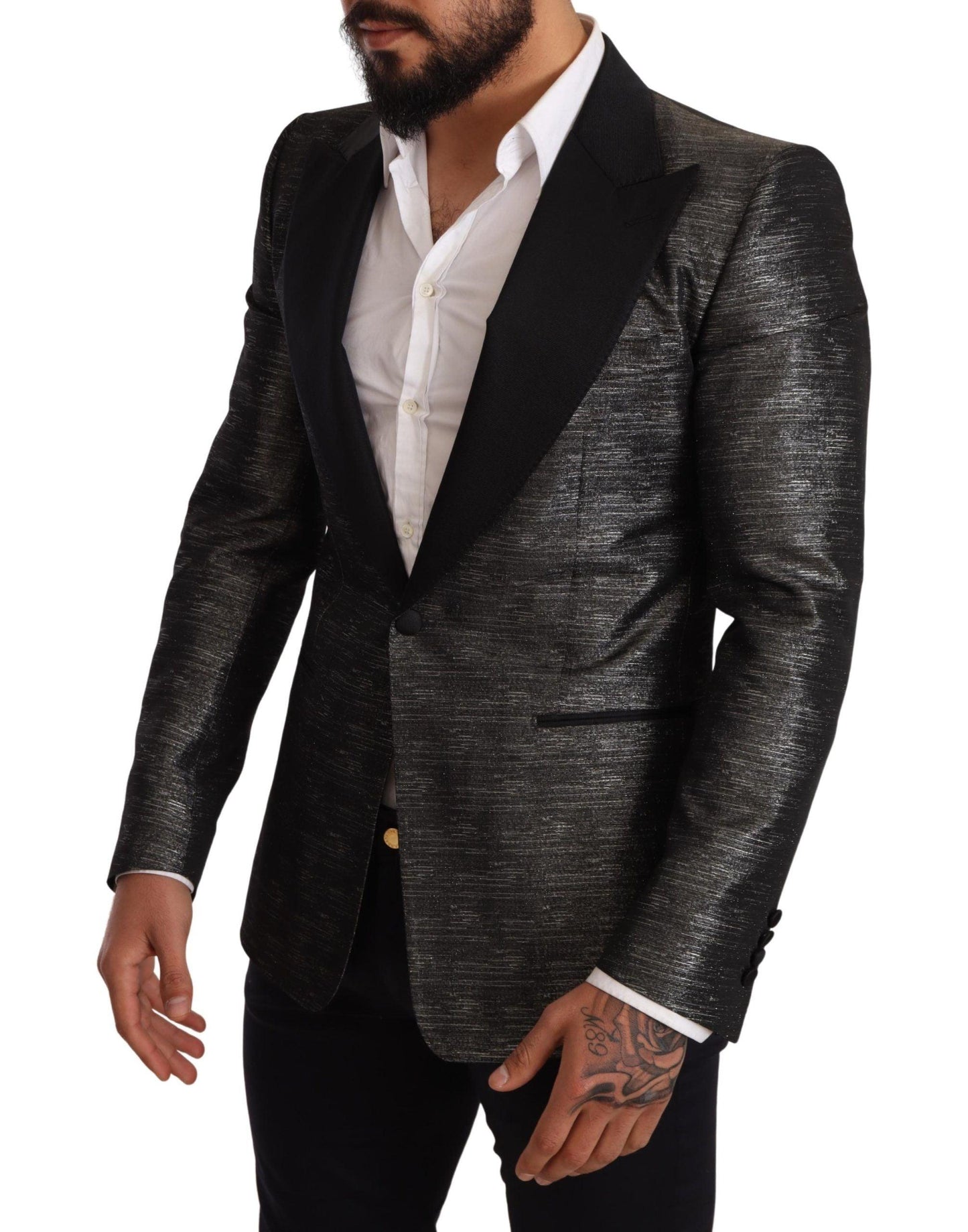 Dolce & Gabbana Metallic Gray Jacquard Slim Fit Blazer - Arichezz.store