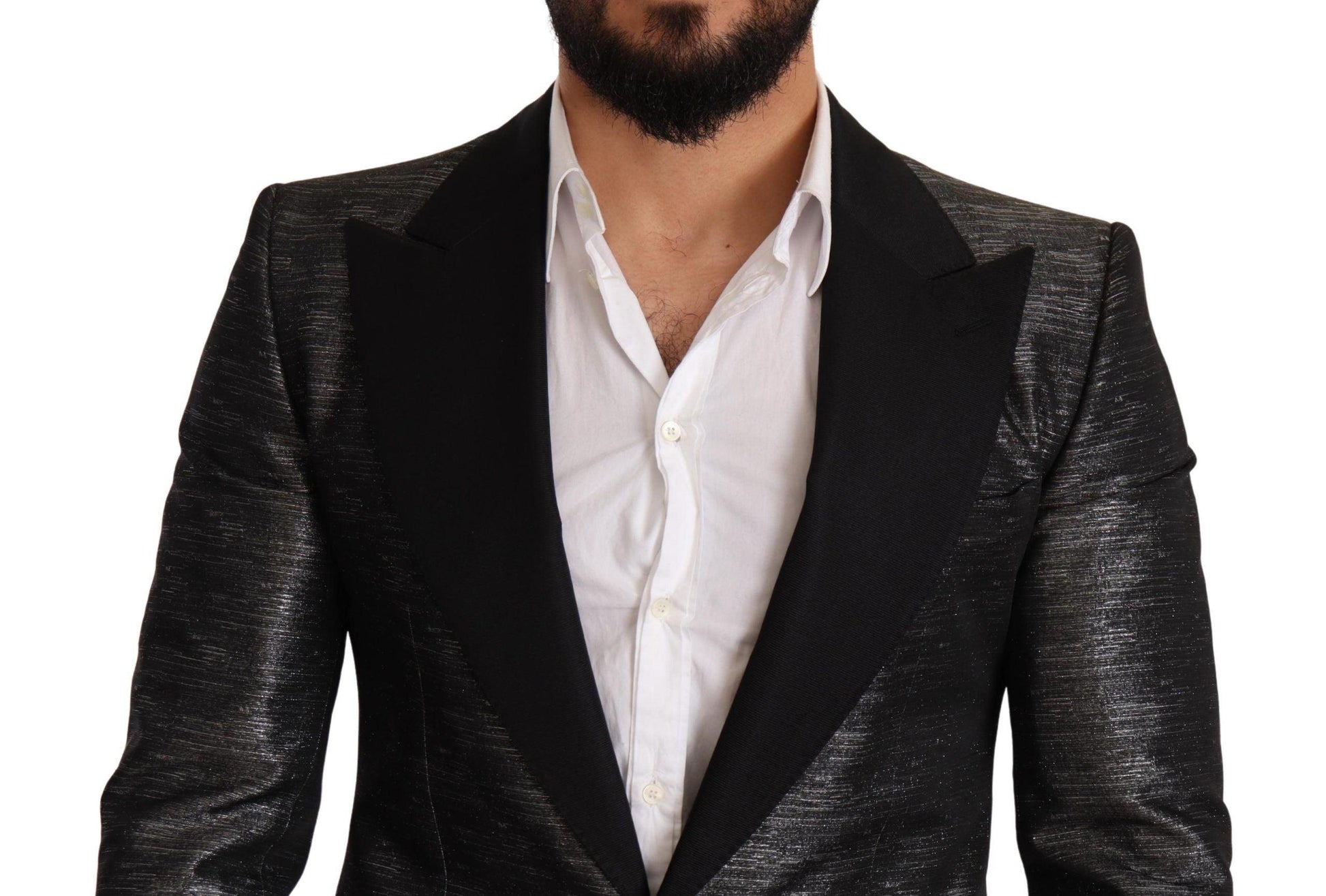 Dolce & Gabbana Metallic Gray Jacquard Slim Fit Blazer - Arichezz.store