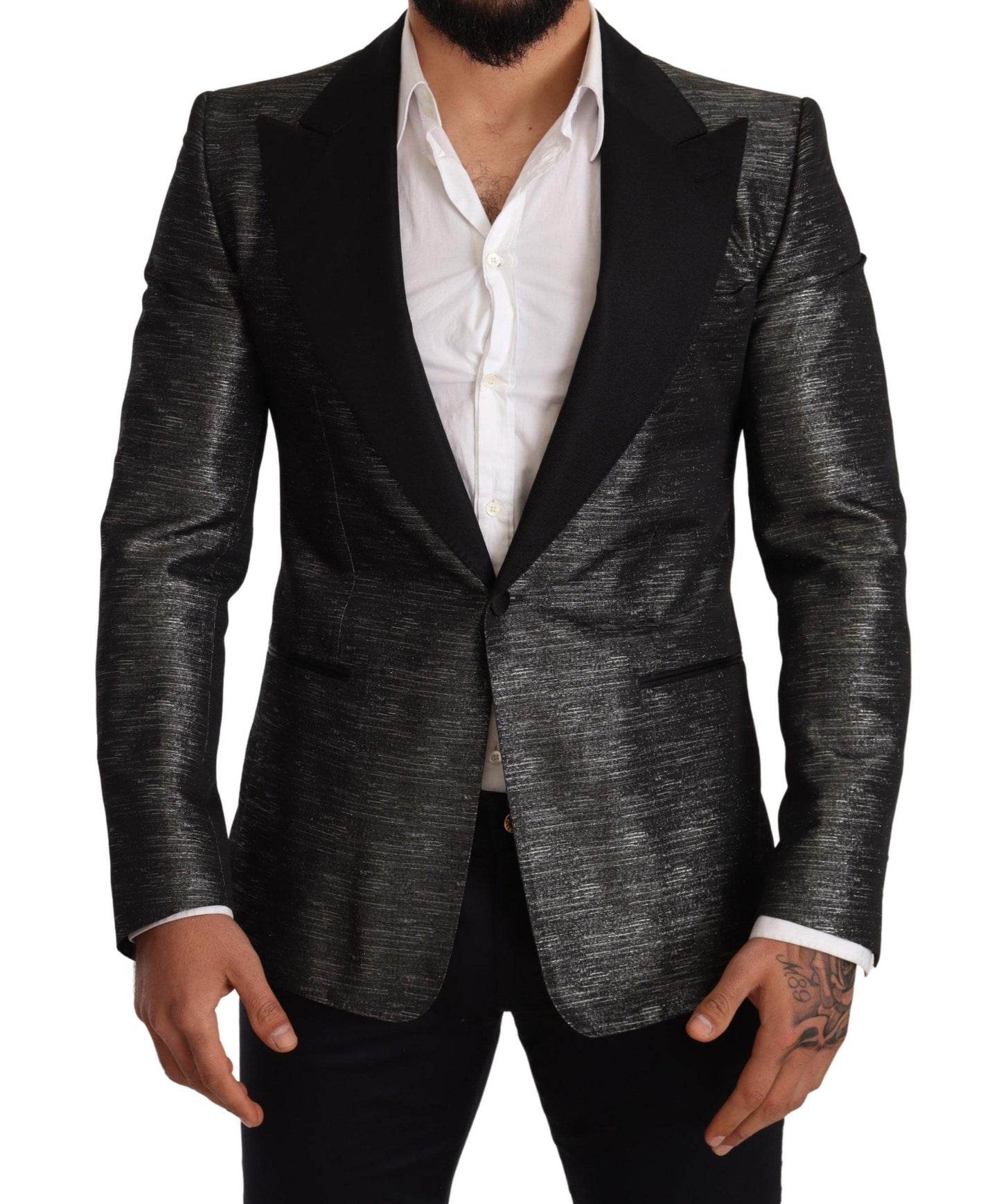 Dolce & Gabbana Metallic Gray Jacquard Slim Fit Blazer - Arichezz.store