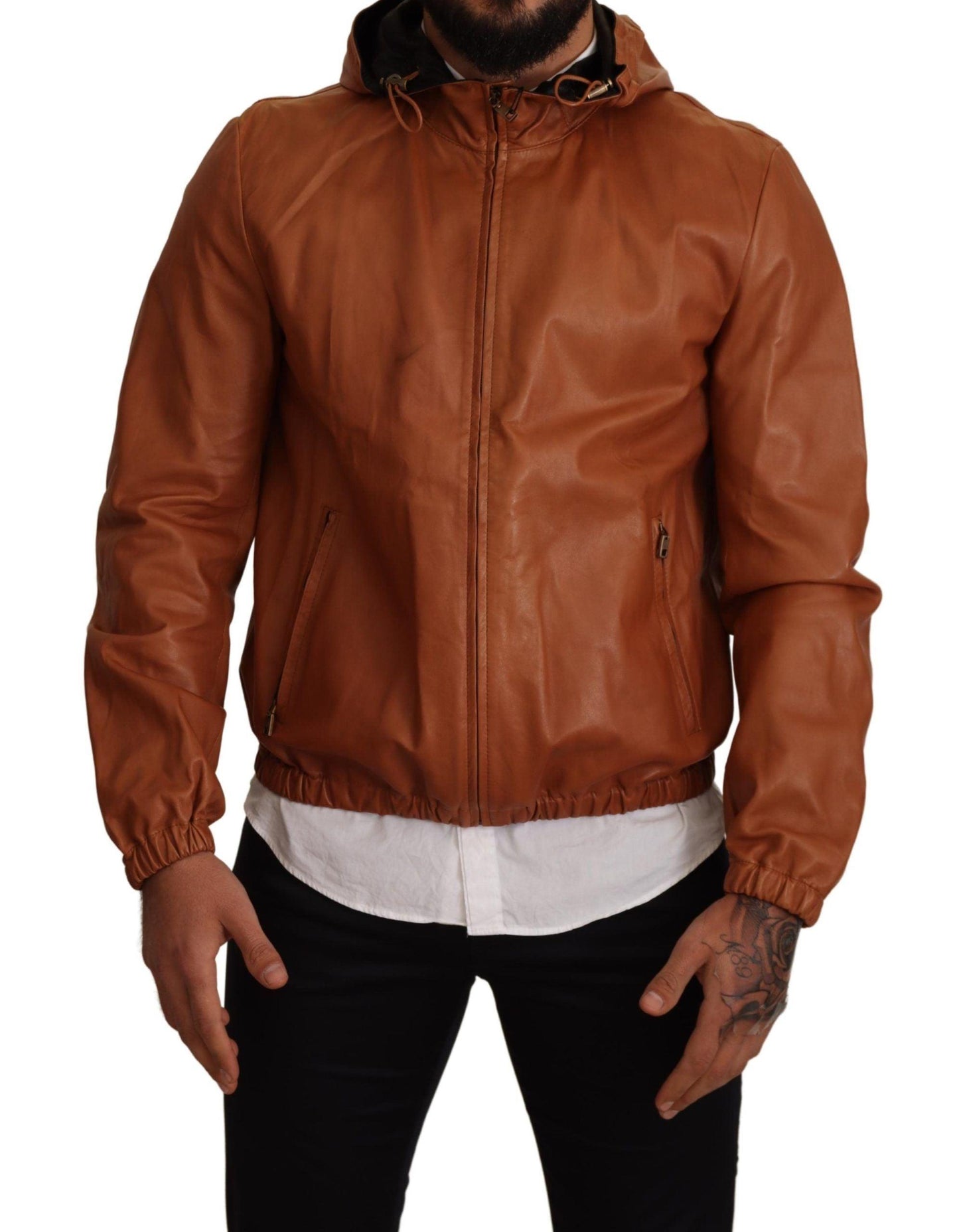 Dolce & Gabbana Elegant Brown Leather Bomber Jacket - Arichezz.store