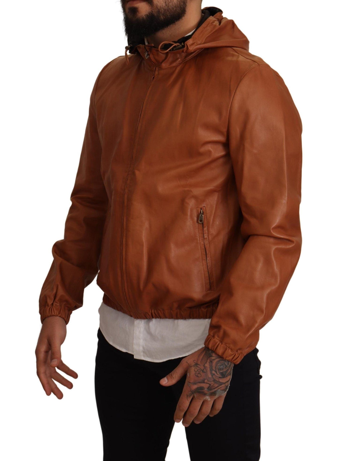 Dolce & Gabbana Elegant Brown Leather Bomber Jacket - Arichezz.store