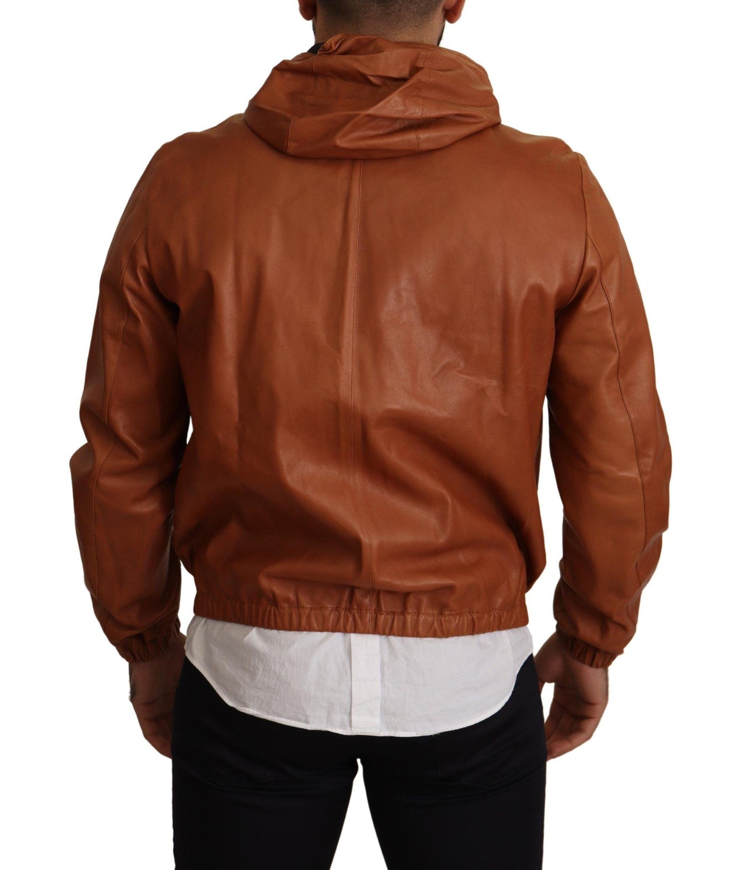 Dolce & Gabbana Elegant Brown Leather Bomber Jacket - Arichezz.store