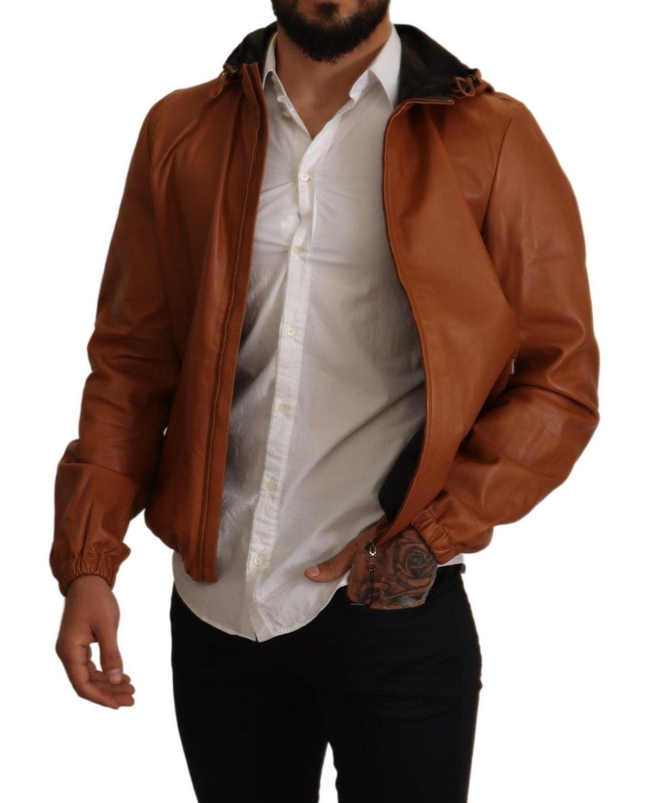 Dolce & Gabbana Elegant Brown Leather Bomber Jacket - Arichezz.store