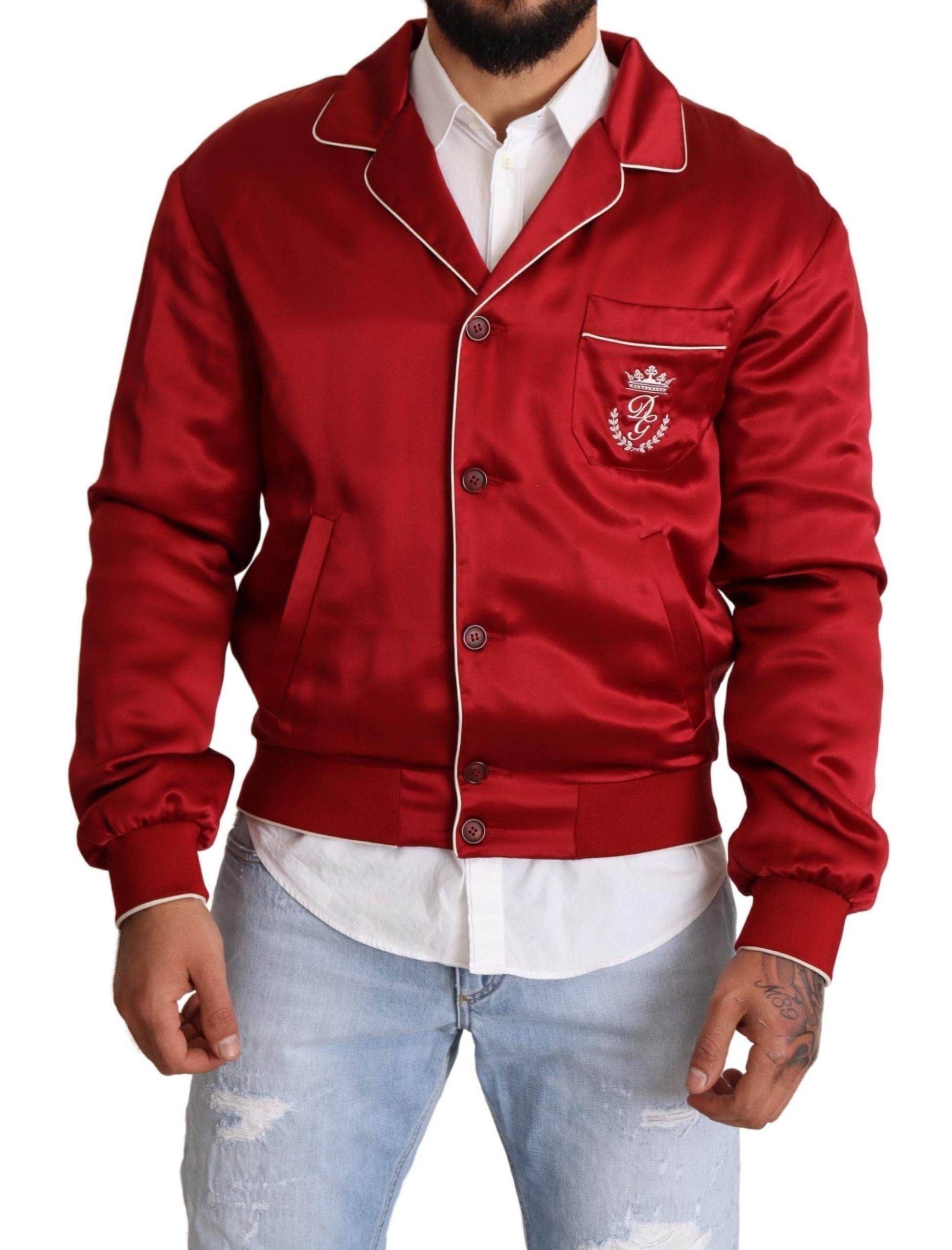 Dolce & Gabbana Sumptuous Silk Red Bomber Jacket - Arichezz.store