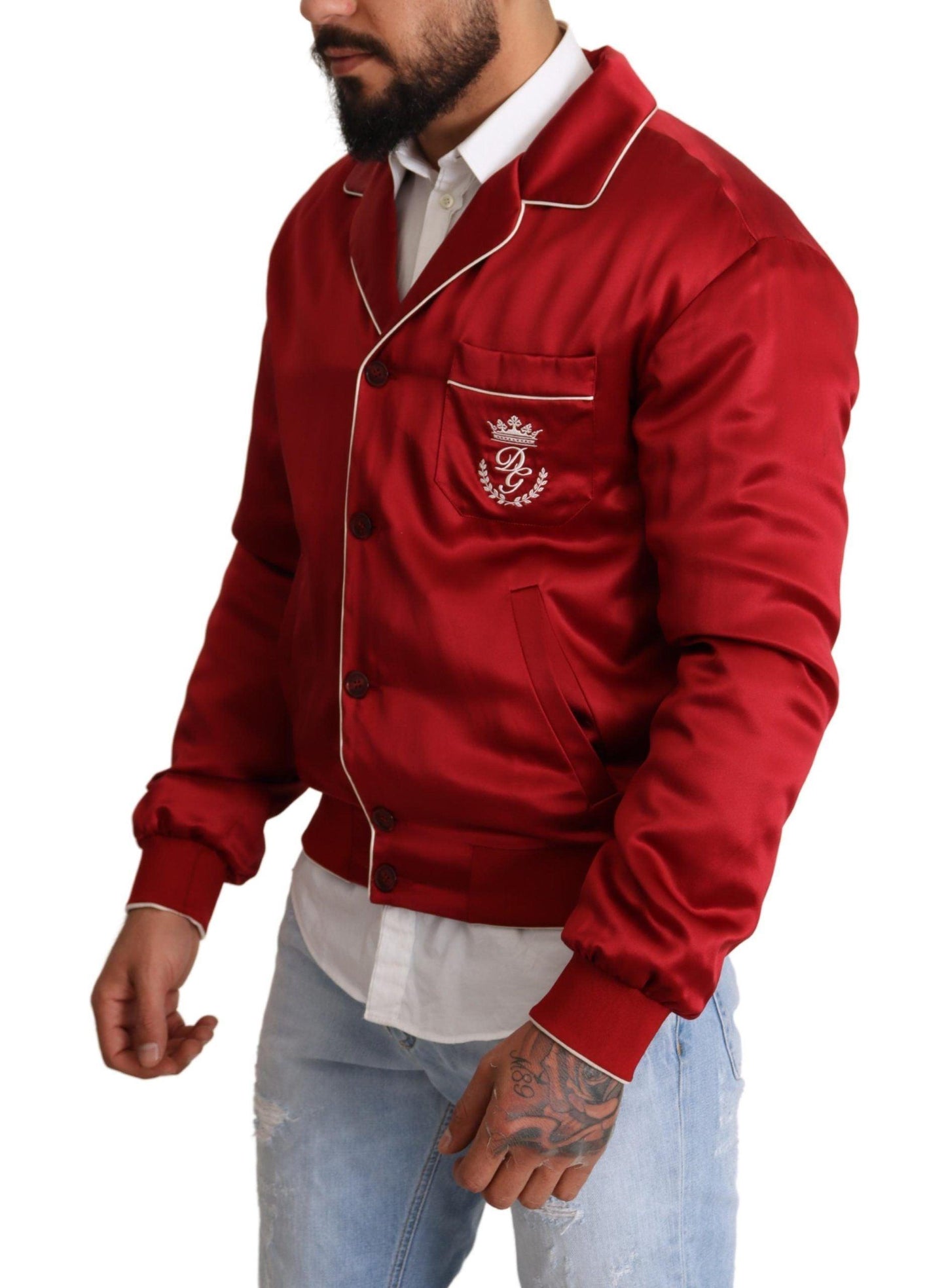 Dolce & Gabbana Sumptuous Silk Red Bomber Jacket - Arichezz.store