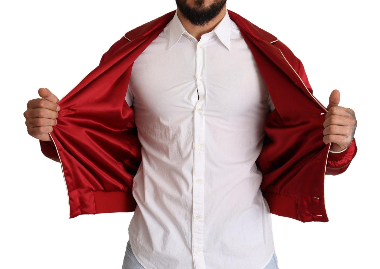 Dolce & Gabbana Sumptuous Silk Red Bomber Jacket - Arichezz.store