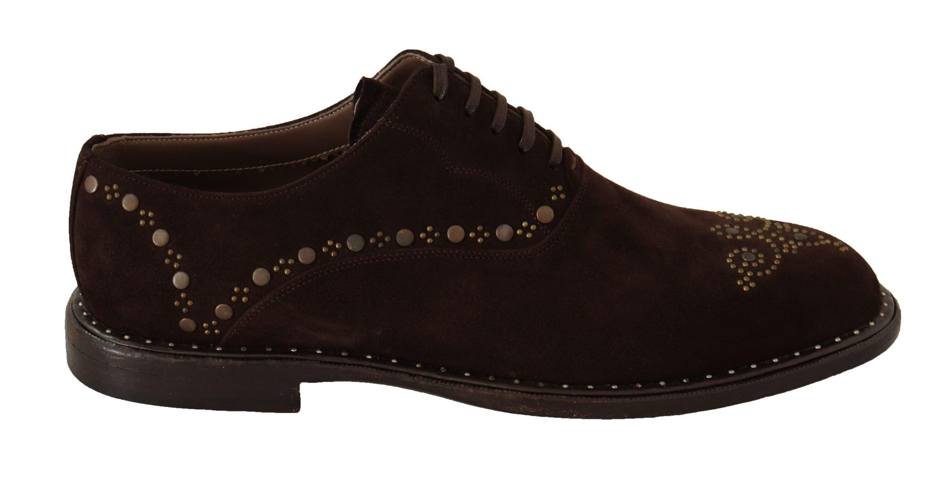 Dolce & Gabbana Elegant Brown Suede Studded Derby Shoes - Arichezz.store