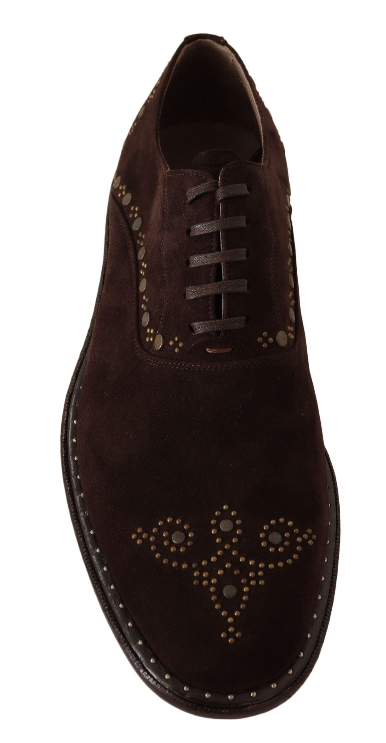 Dolce & Gabbana Elegant Brown Suede Studded Derby Shoes - Arichezz.store