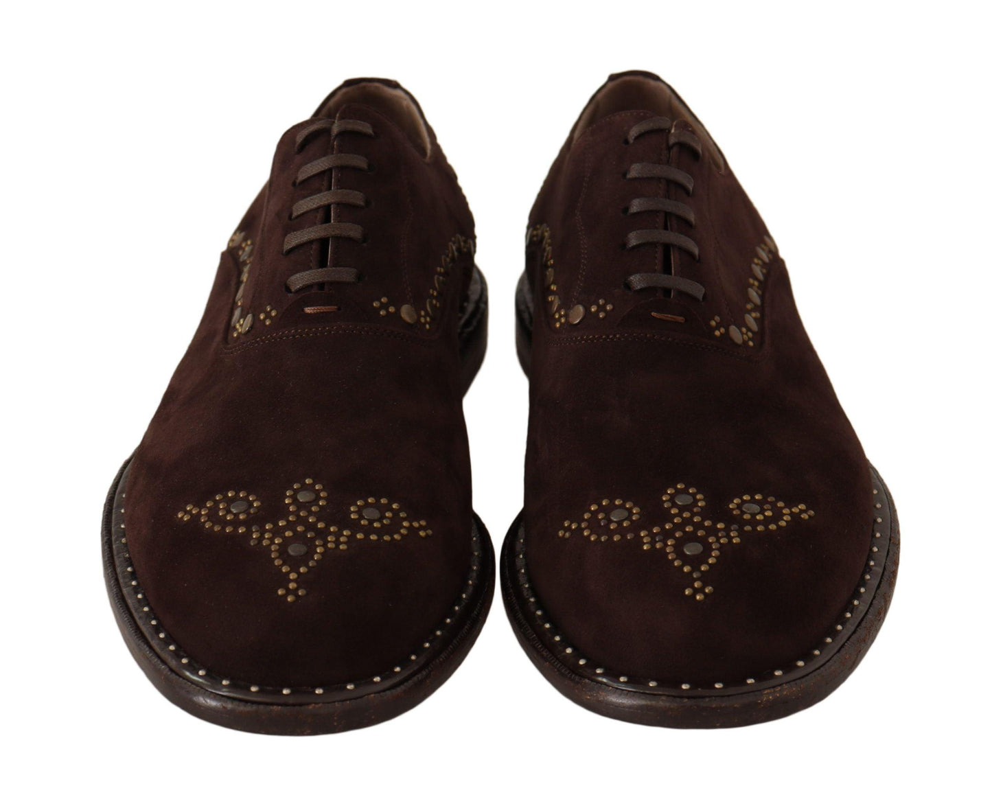 Dolce & Gabbana Elegant Brown Suede Studded Derby Shoes - Arichezz.store