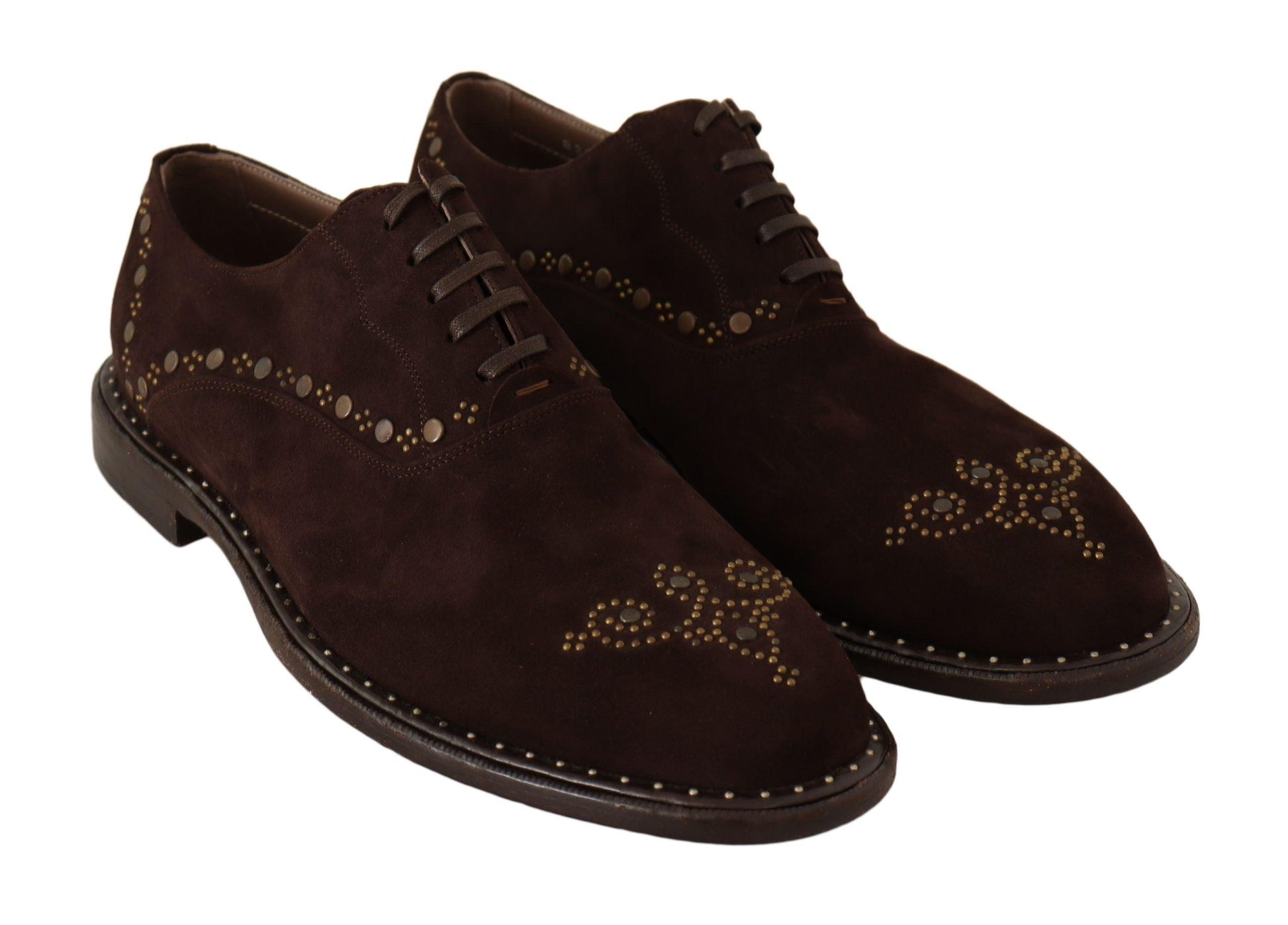 Dolce & Gabbana Elegant Brown Suede Studded Derby Shoes - Arichezz.store