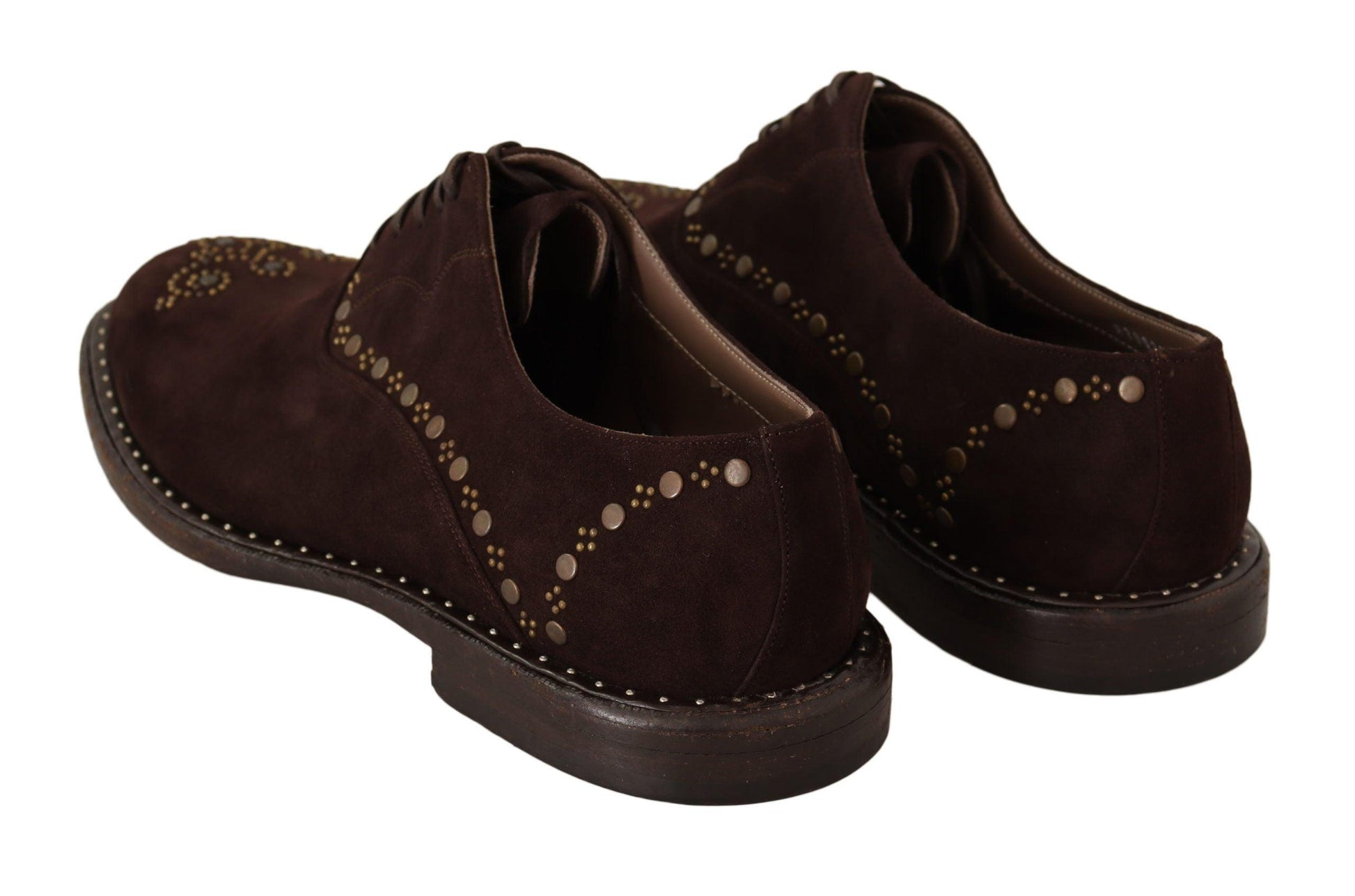 Dolce & Gabbana Elegant Brown Suede Studded Derby Shoes - Arichezz.store