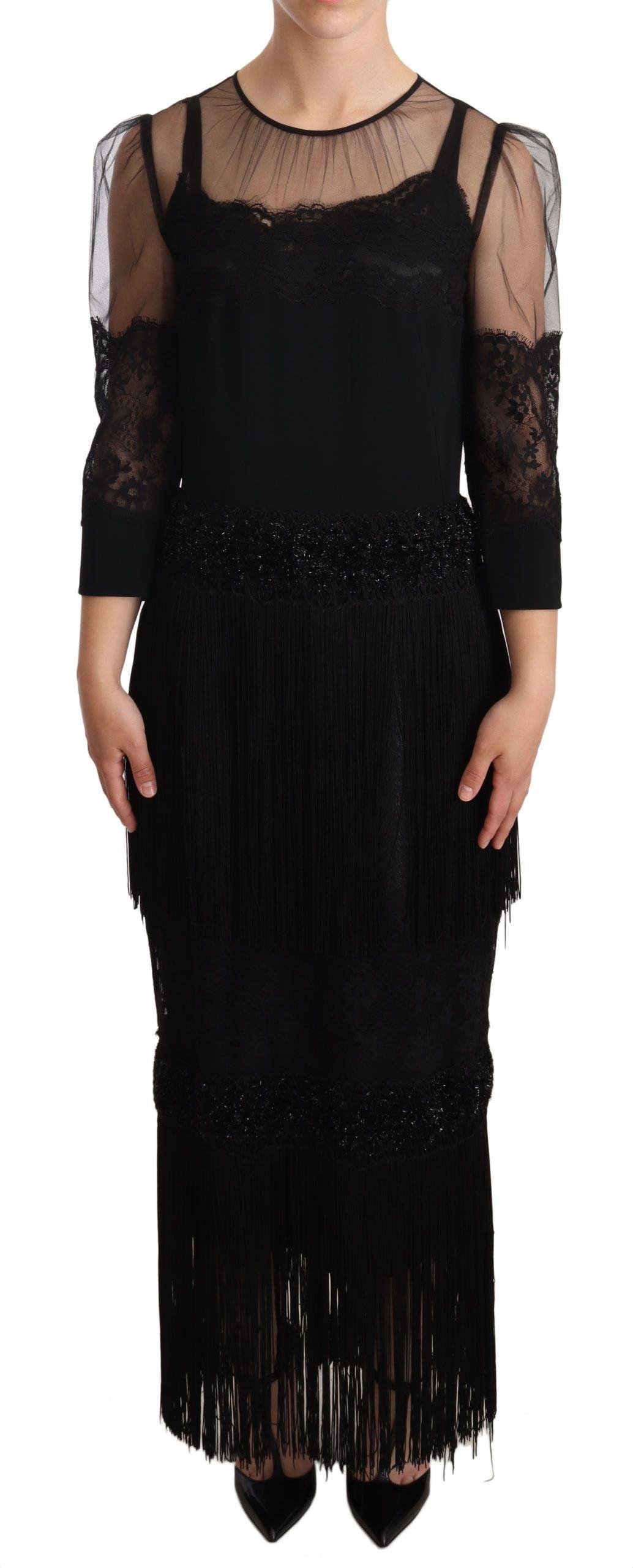 Dolce & Gabbana Elegant Lace Midi Dress in Black - Arichezz.store