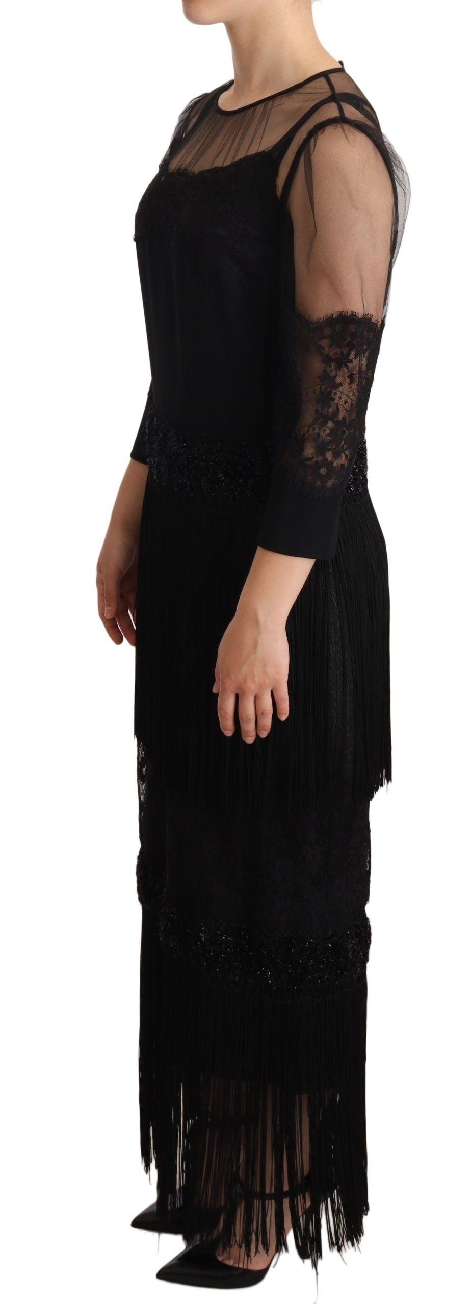 Dolce & Gabbana Elegant Lace Midi Dress in Black - Arichezz.store