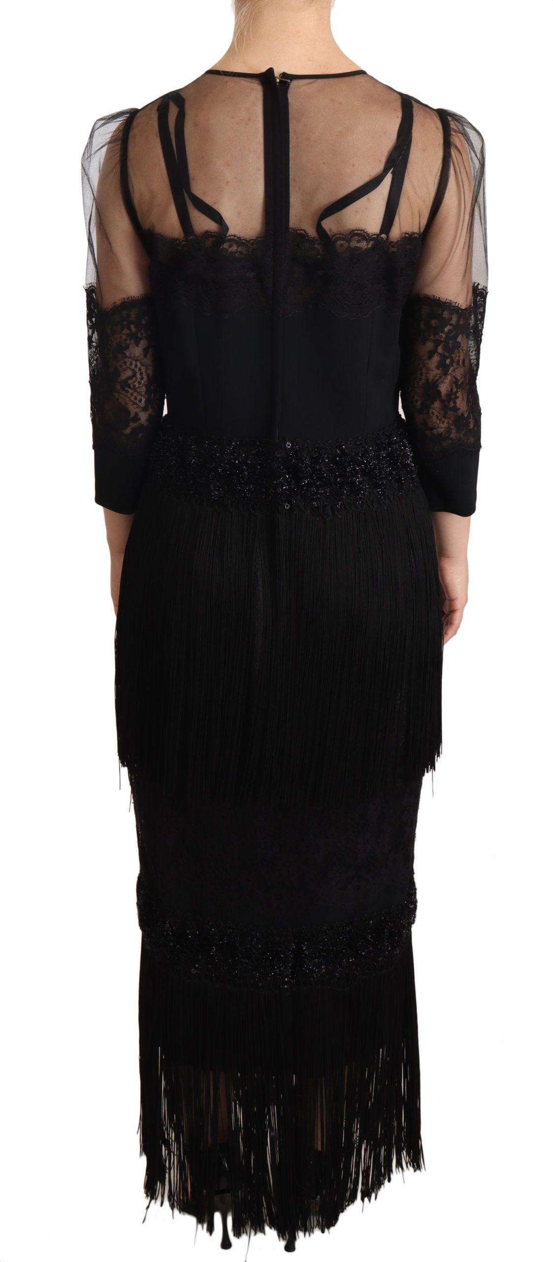 Dolce & Gabbana Elegant Lace Midi Dress in Black - Arichezz.store