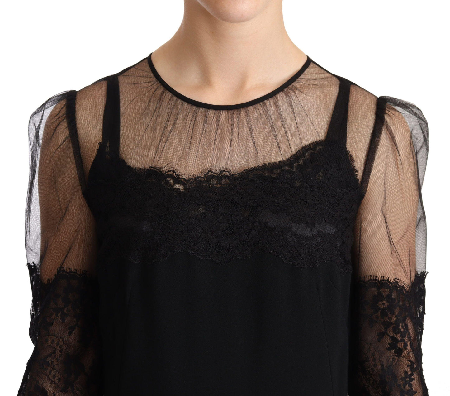 Dolce & Gabbana Elegant Lace Midi Dress in Black - Arichezz.store