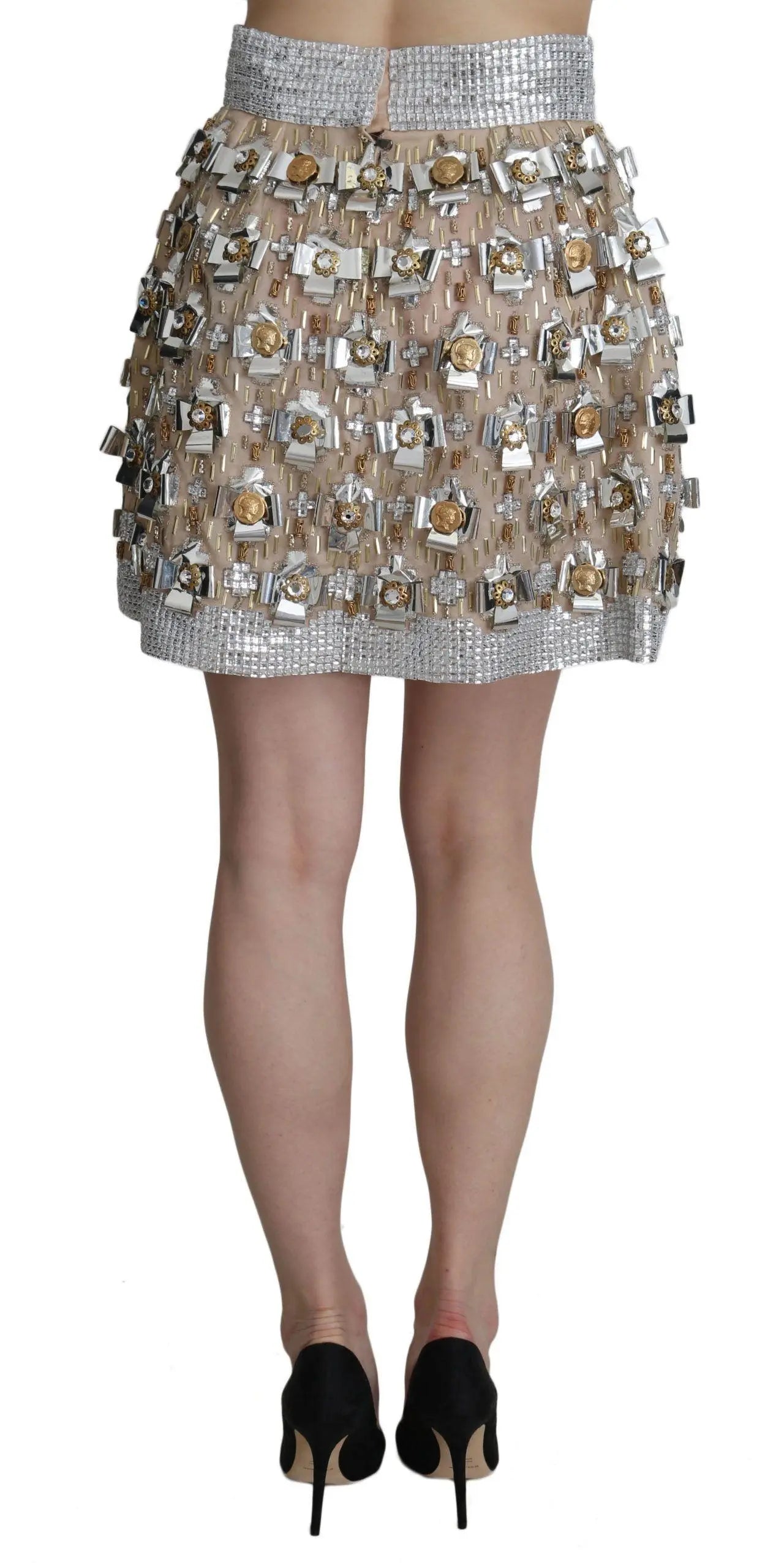 Dolce & Gabbana Silver Embellished High Waist Mini Skirt - Arichezz.store