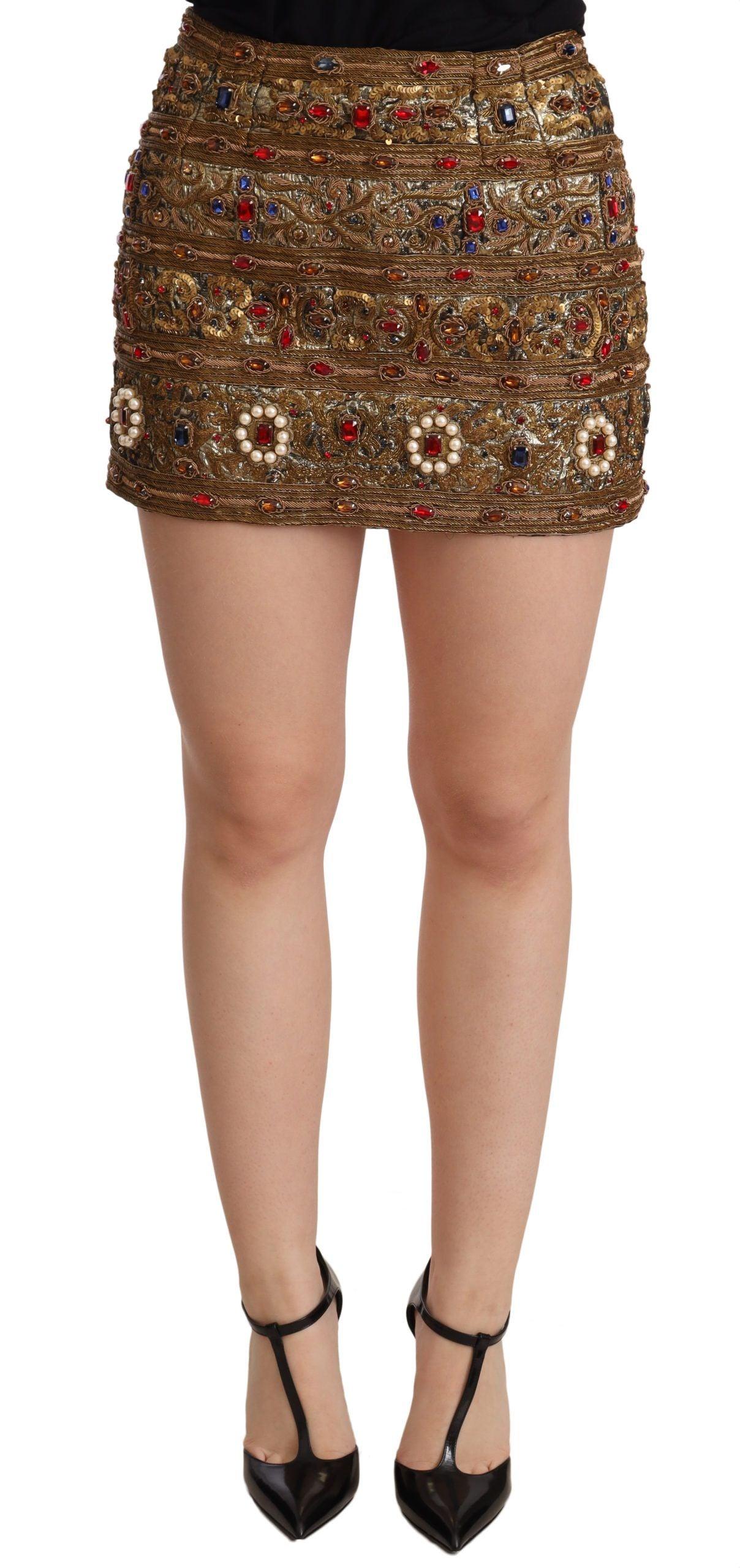 Dolce & Gabbana Gold Embellished High Waist Mini Skirt - Arichezz.store