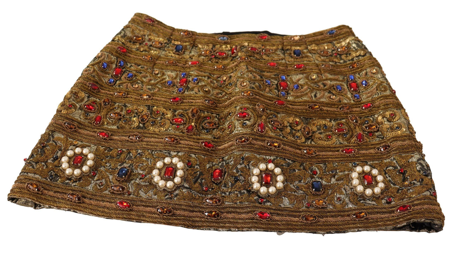 Dolce & Gabbana Gold Embellished High Waist Mini Skirt - Arichezz.store