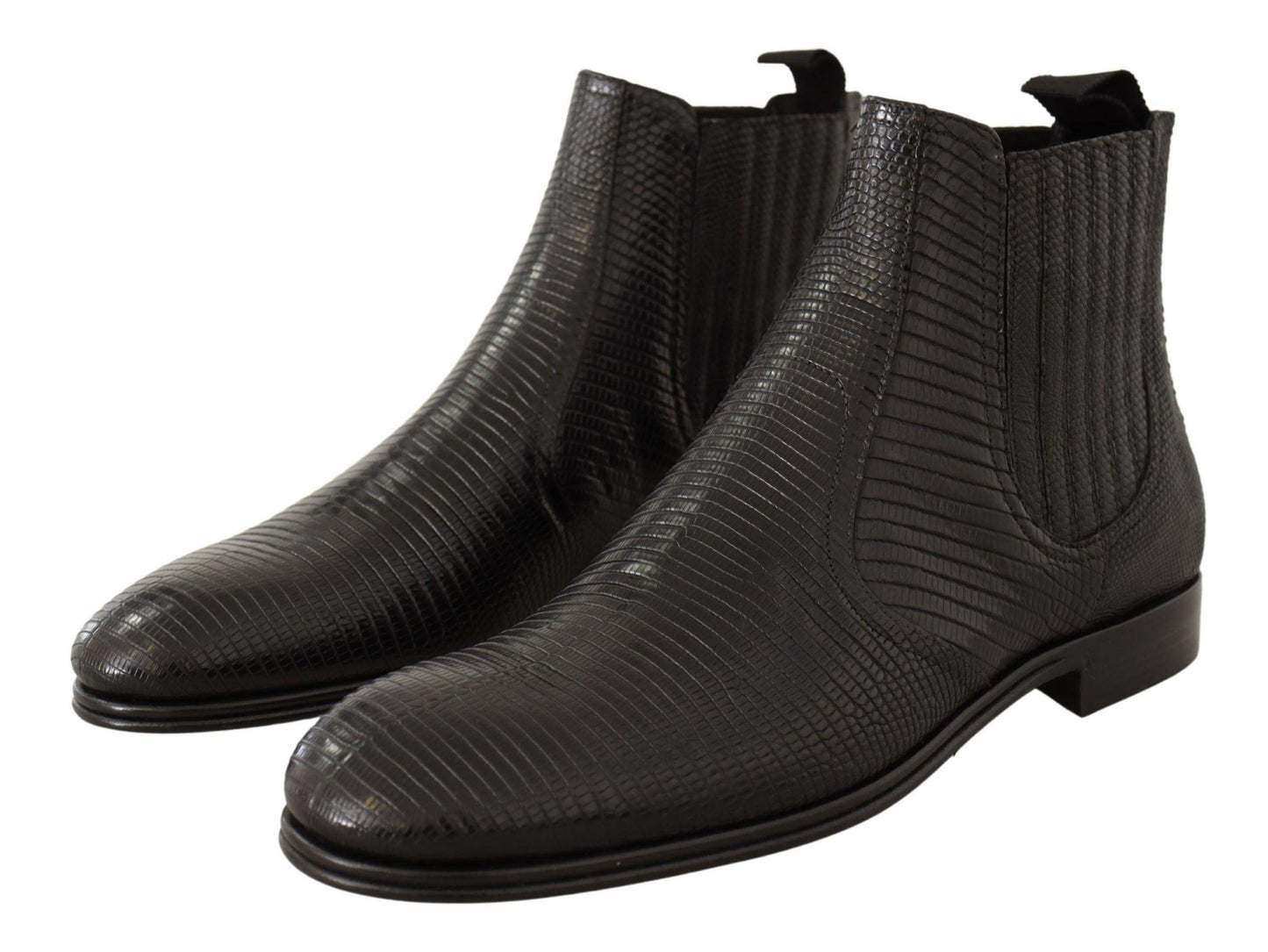 Dolce & Gabbana Elegant Black Leather Lizard Skin Derby Boots - Arichezz.store