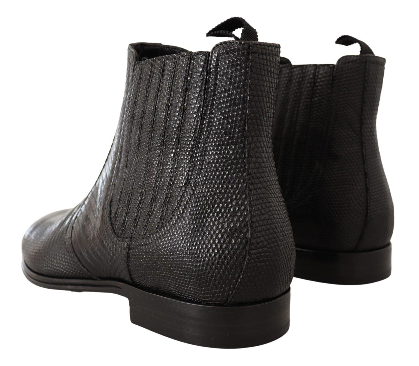 Dolce & Gabbana Elegant Black Leather Lizard Skin Derby Boots - Arichezz.store