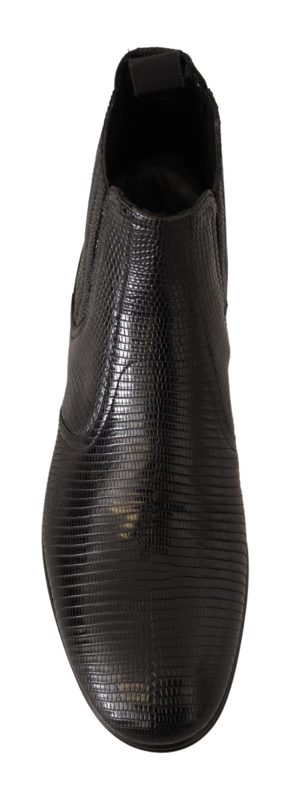 Dolce & Gabbana Elegant Black Leather Lizard Skin Derby Boots - Arichezz.store