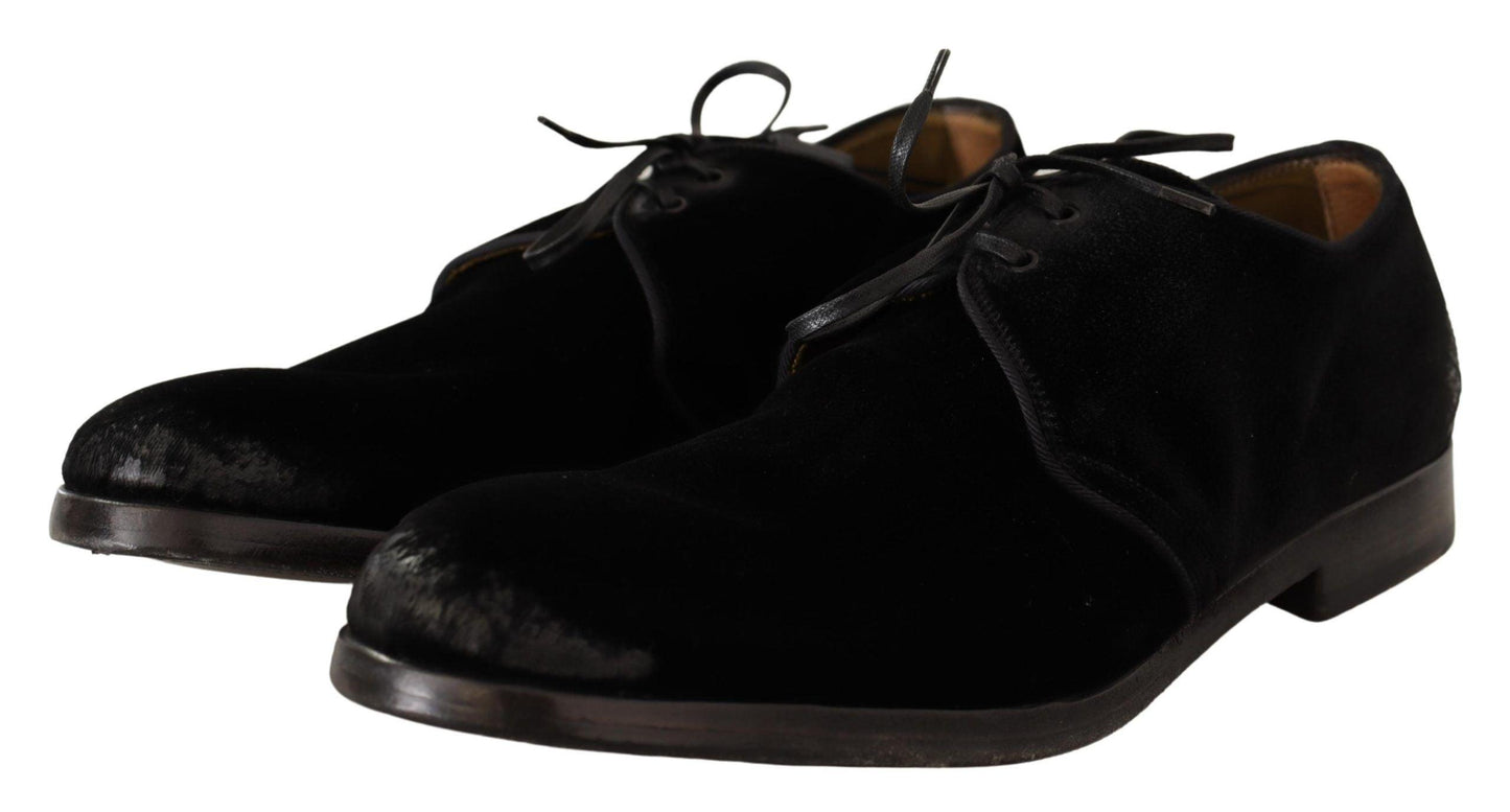 Dolce & Gabbana Elegant Black Velvet Derby Shoes - Arichezz.store