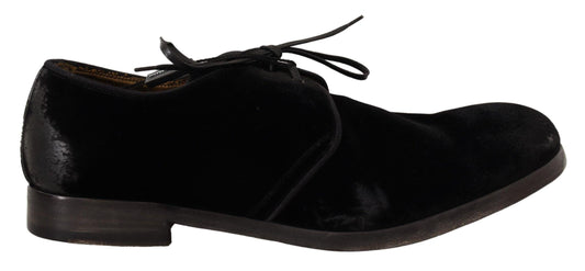 Dolce & Gabbana Elegant Black Velvet Derby Shoes - Arichezz.store