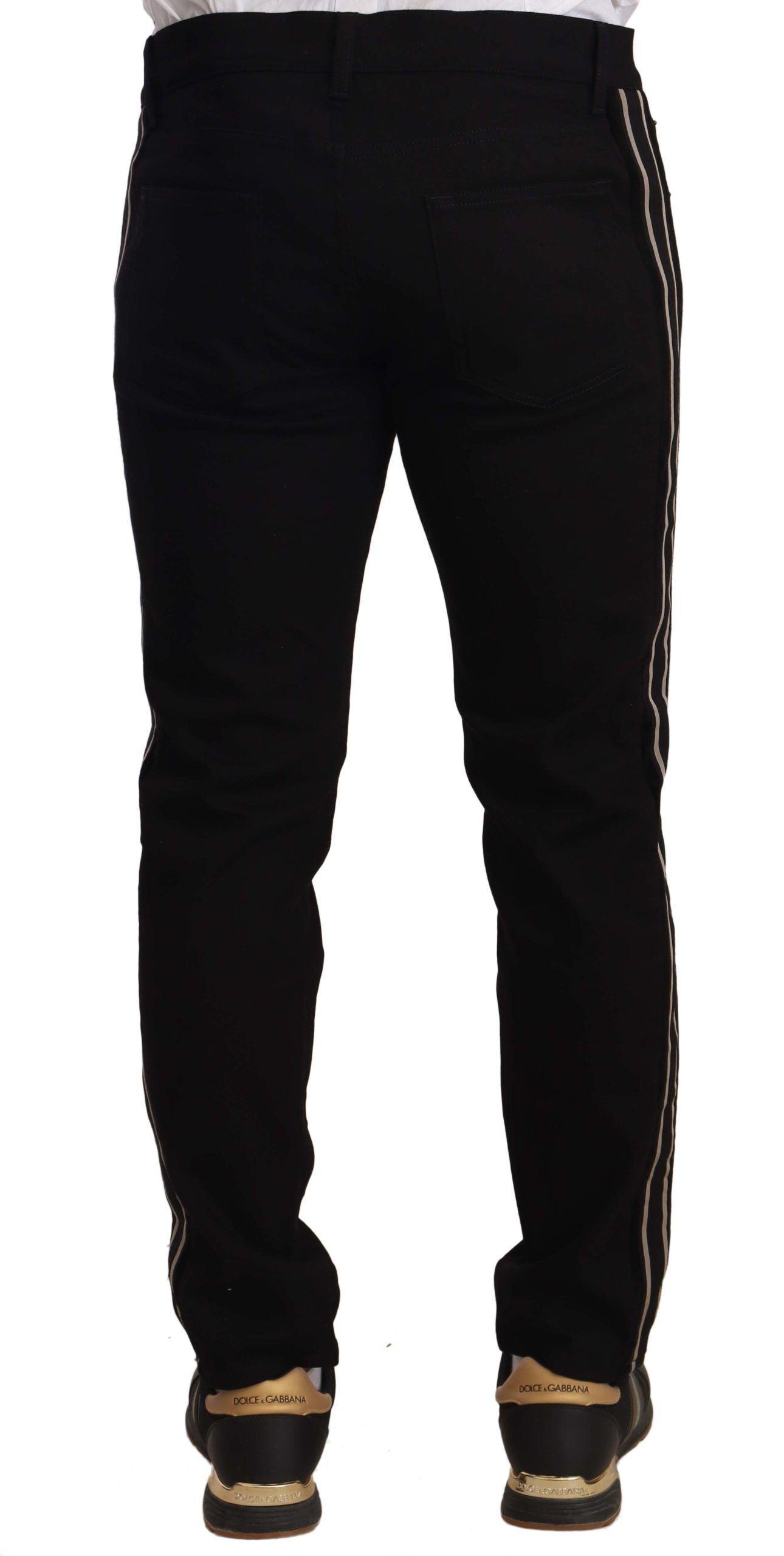 Dolce & Gabbana Heraldic Embroidered Slim Fit Black Jeans - Arichezz.store