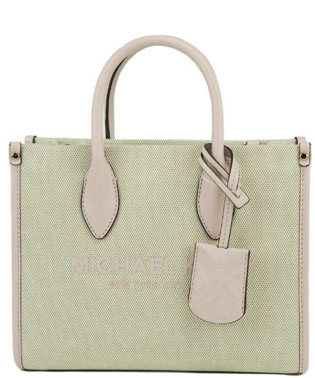 Michael Kors Mirella Small Powder Blush Canvas Shopper Crossbody Handbag Purse - Arichezz.store