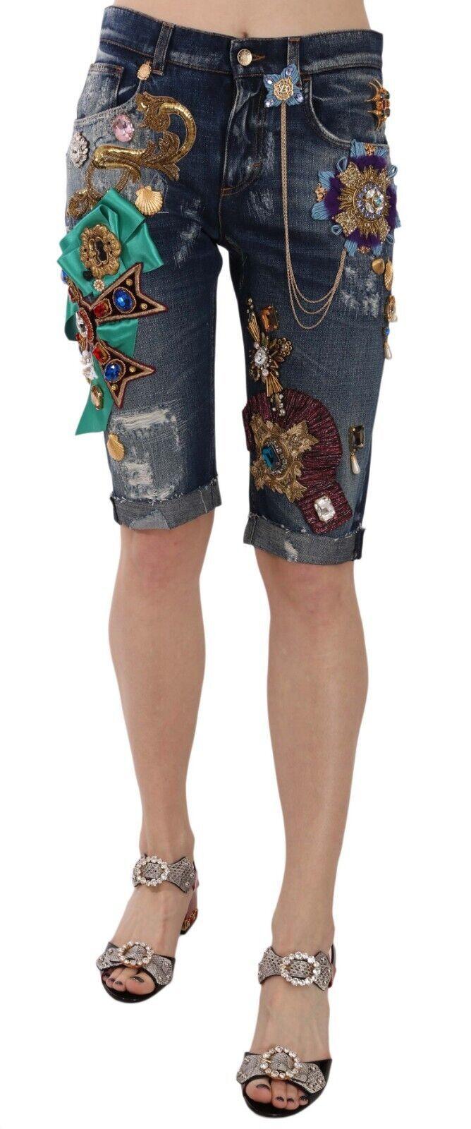 Dolce & Gabbana Elegant Knee-Length Embellished Denim Shorts - Arichezz.store